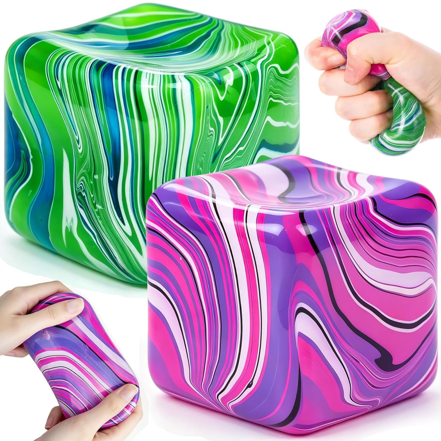 HATFRYF Fidget Toys Squishy Stress Cube, 2PCS Durable Squishy Cube Squeeze Toys, Ice Squishy Cube Sugar Balls, Stress Balls for Kids Adults Squishies Stress Relief