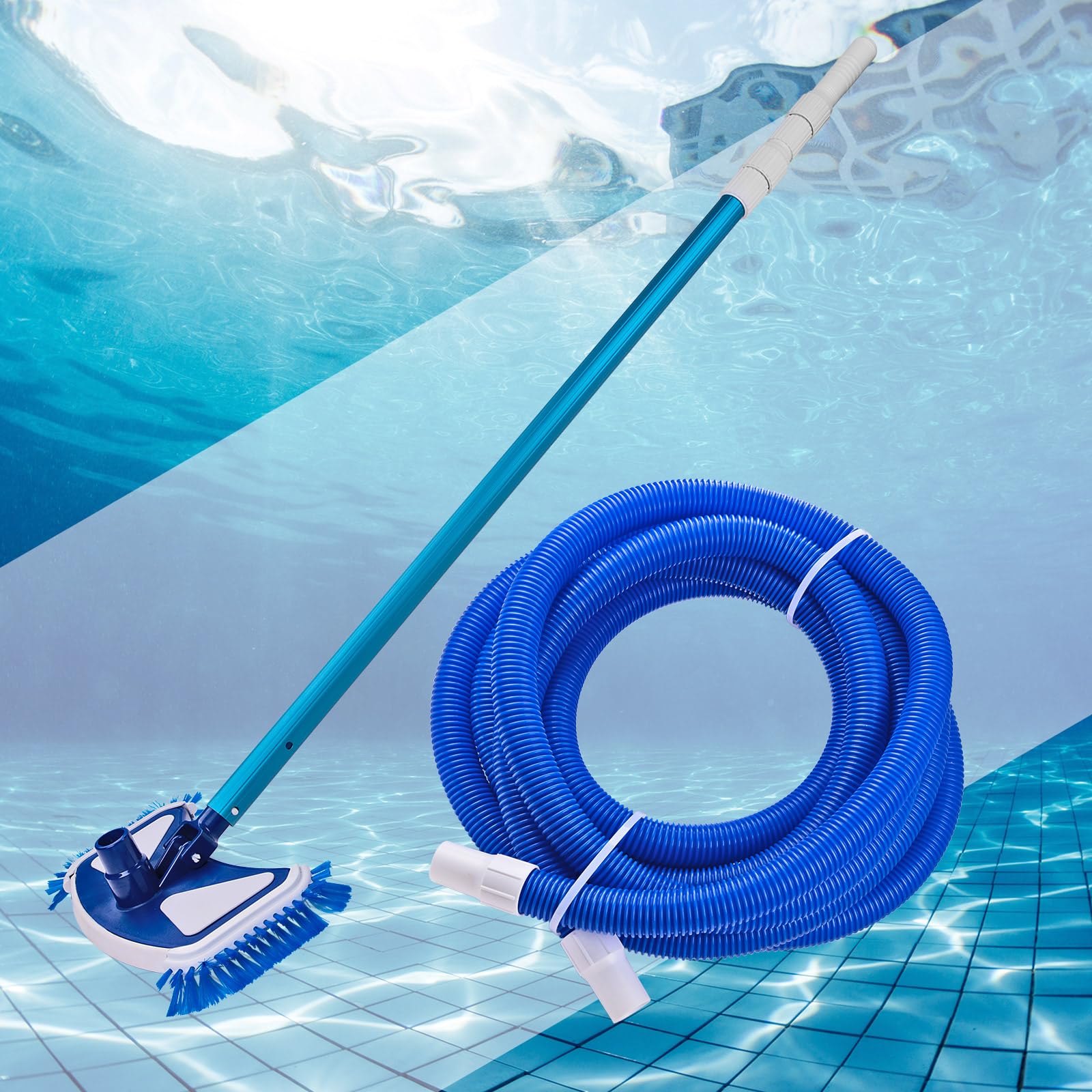 Pool Reinigungsset Bürste Reinigigungsbürste mit Schlauch & Teleskopstange 2,70 m
