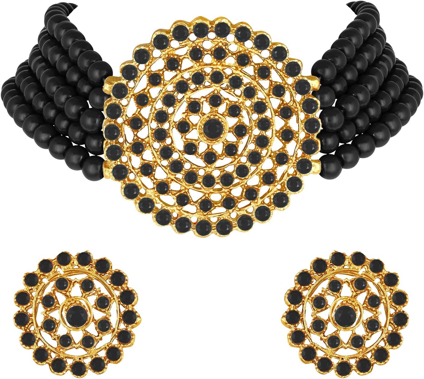 Aheli Pearl Diamond Choker Necklace with Round Earrings Gift for Women Indian Traditional Bollywood Fashion Jewelry Set