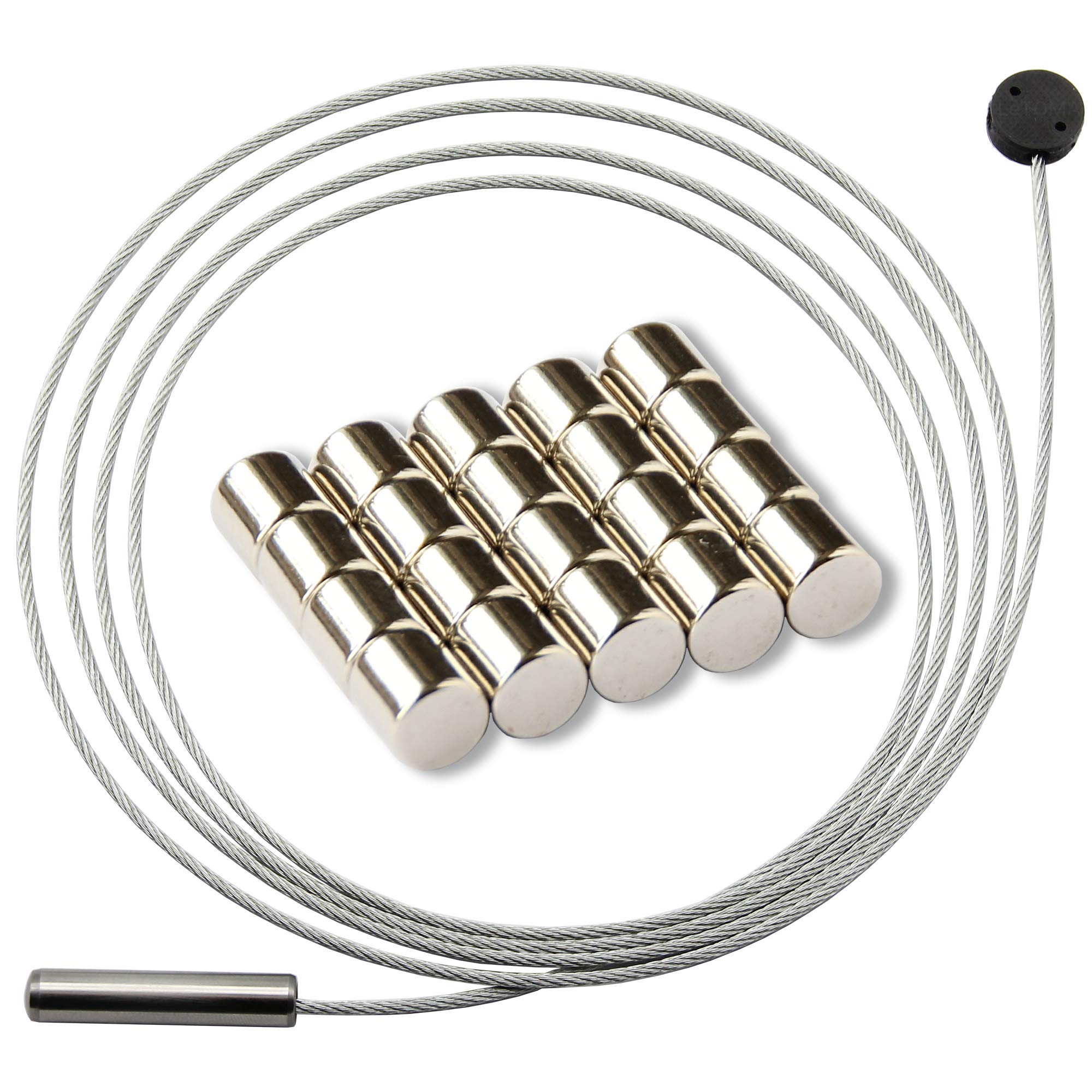 LeTOMA - Magnetic Photo Rope 39" and 10 Strong Neodymium Magnets with special Hook | Easy and Fast Fixation Without Drilling | Simple and Effective Vertical Photo and Card Holder