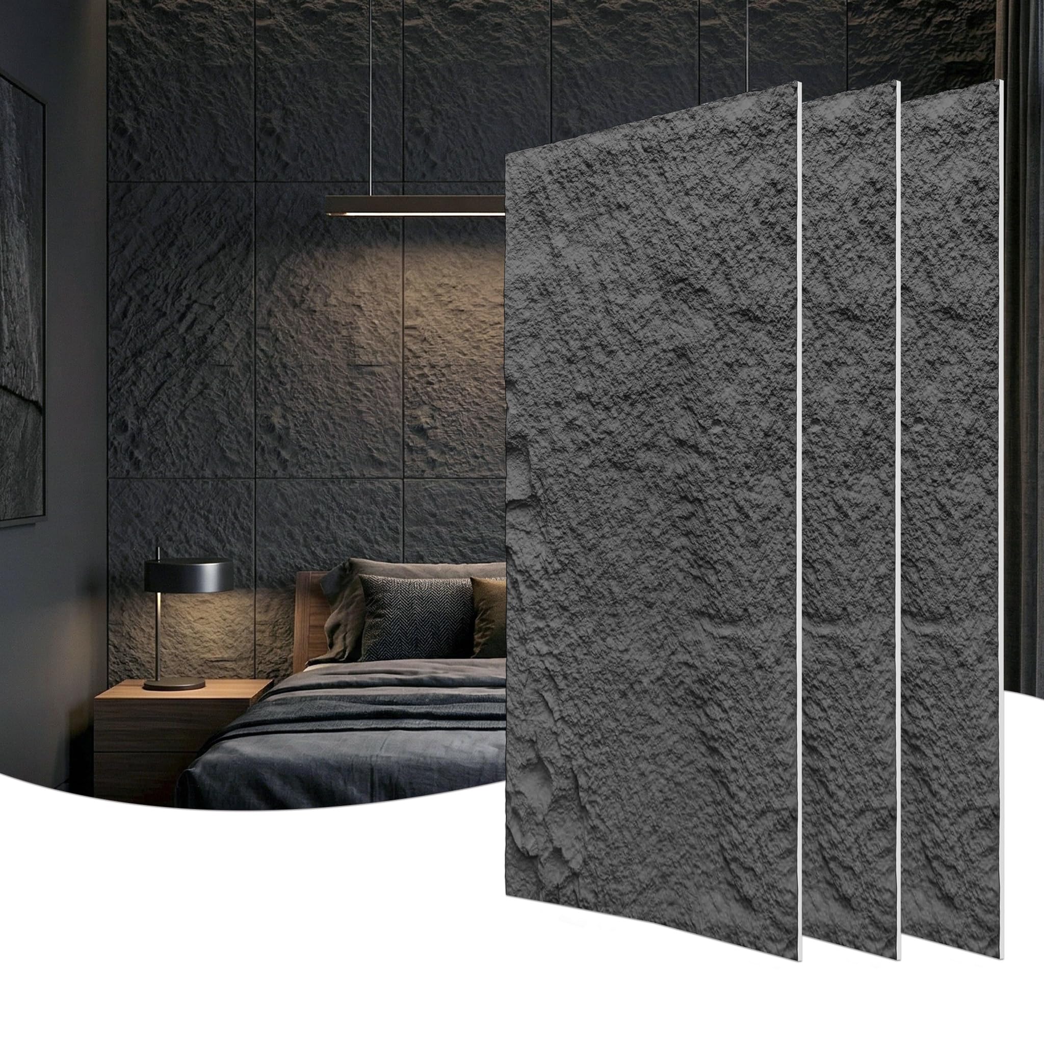XMTECH Panele ścienne 3D o wyglądzie kamienia, 120 x 60 cm, PU okładzina ścienna, panele ścienne, wygląd kamienia naturalnego, do wnętrz, salonu, kuchni, łazienki – model A, antracyt, 3 cm, 3 sztuki