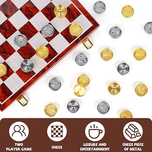 Miniatura 3 de Juego de ajedrez y damas de metal 2 en 1 para adultos y niños - Juegos de ajedrez de viaje de lujo de madera plegable con almacenamiento - Juego de