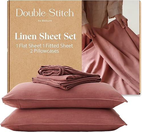 Miniatura 1 de Double Stitch by Bedsure Sábanas de lino Tencel, presentadas en USA Today, juego de sábanas King con bolsillo profundo de hasta 16 pulgadas, sábanas