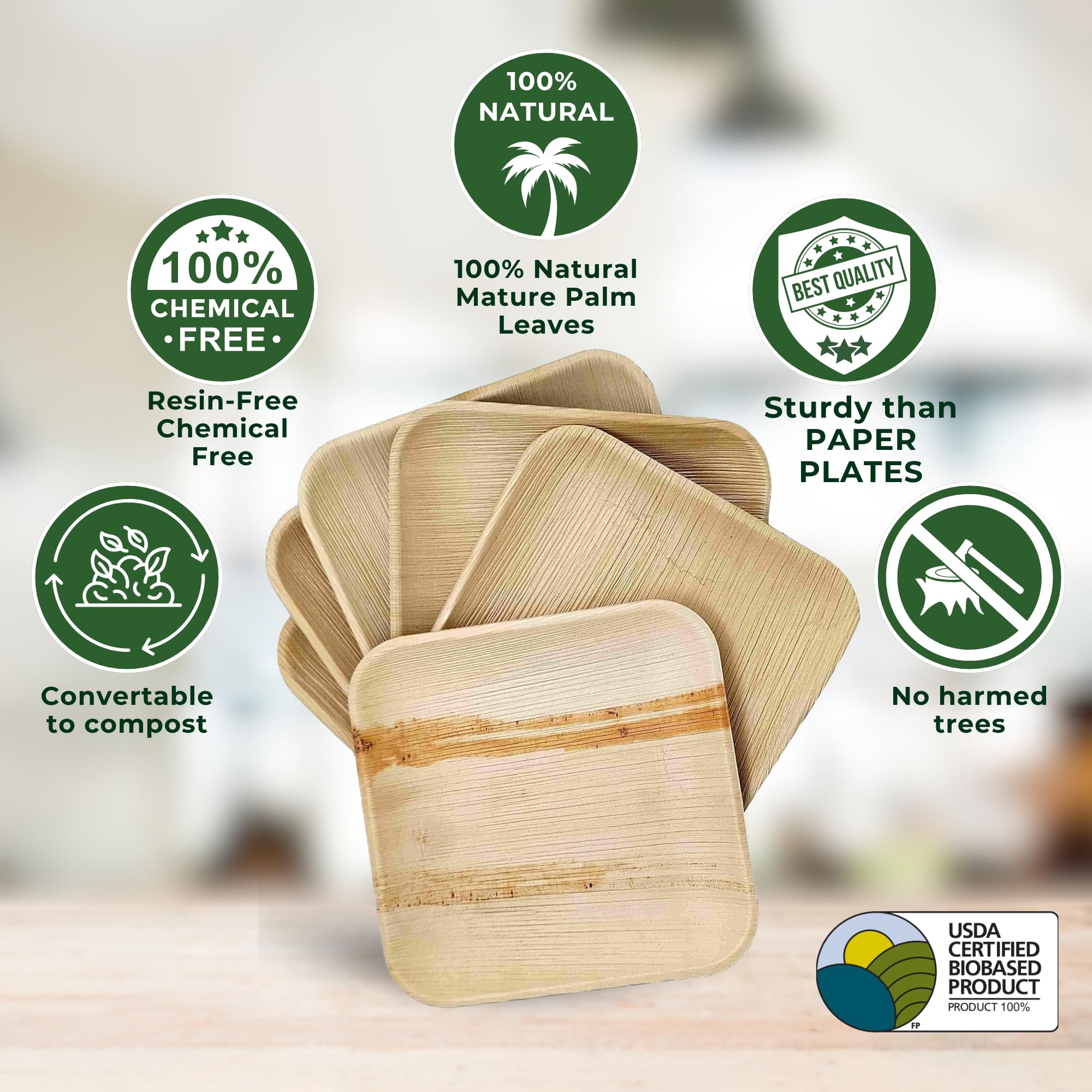 Dtocs - Juego de vajilla desechable para bodas, camping, fiestas de cumpleaños, bambú natural, textura de madera