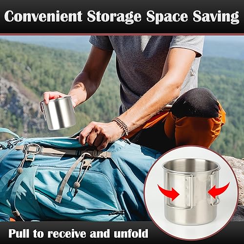 Miniatura 4 de Taza de agua de acero inoxidable Taza de café con asa Taza de agua plegable con tapa Taza al aire libre (16.9 fl oz)