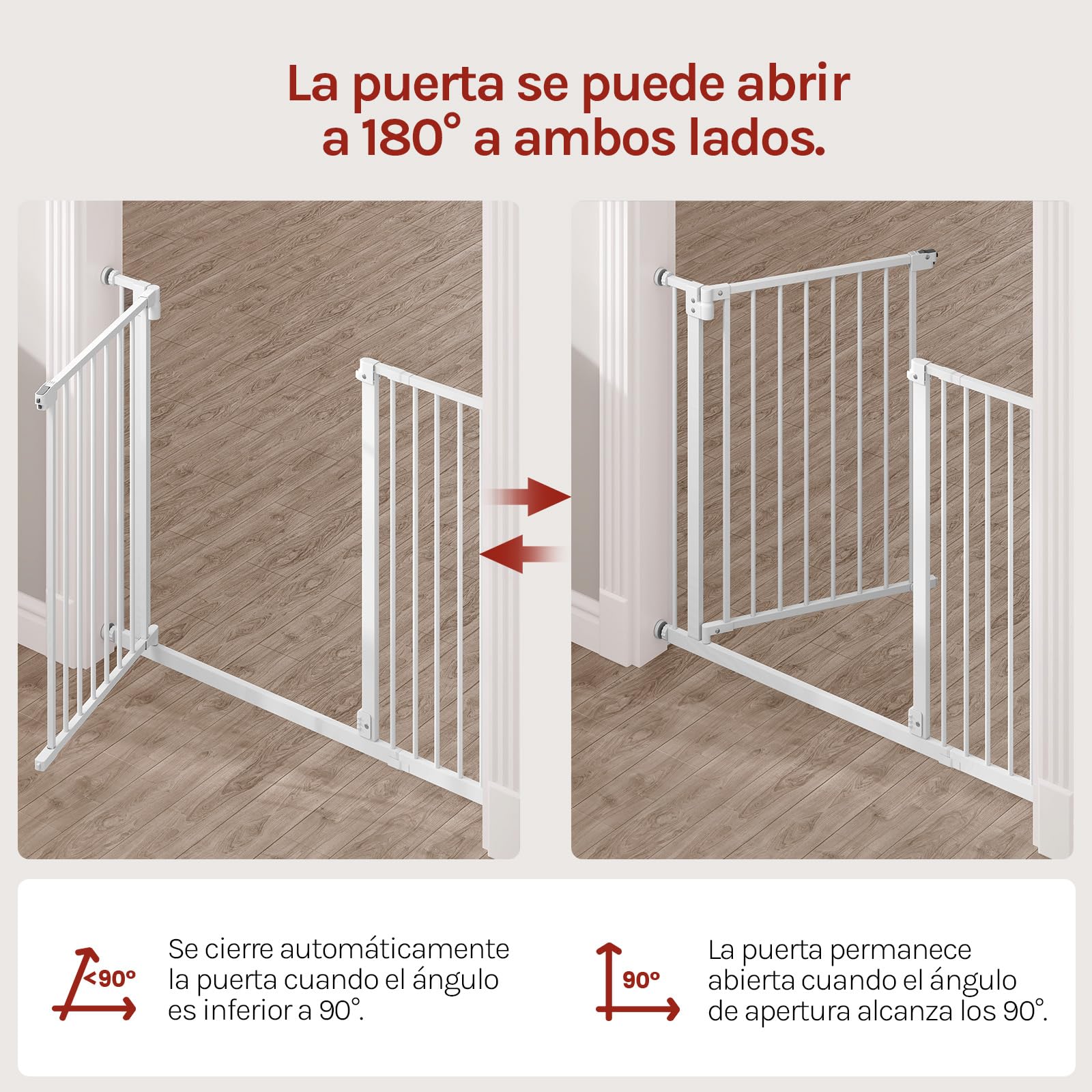 WOLTU Barrera Seguridad Infantil, Apertura de 75-107 cm, Barrera para Niños y Bebé, Barandilla Escalera Seguridad, Valla Metálica para Perros, Doble Bloqueo, Blanco