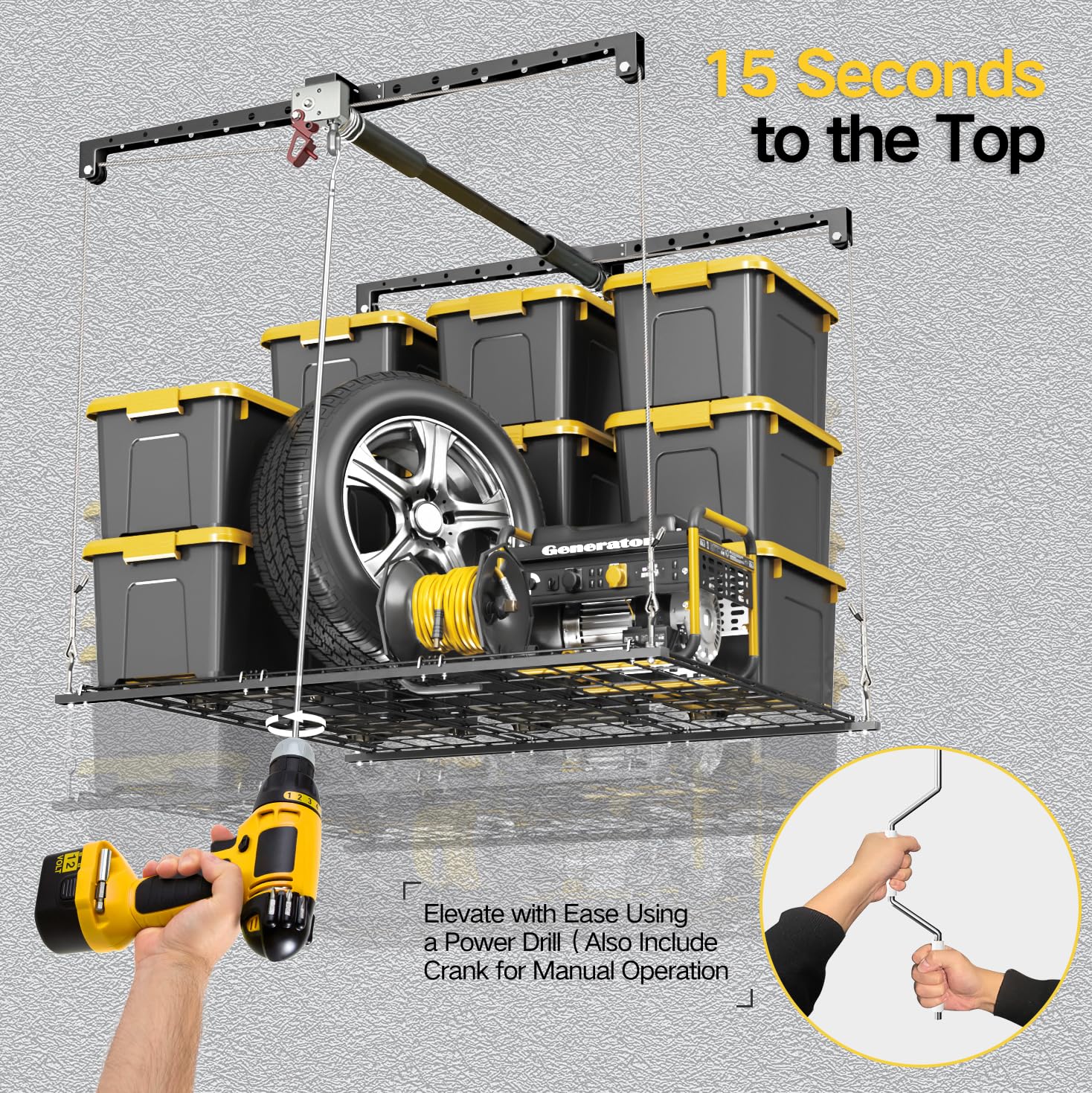 Estante de almacenamiento de techo para garaje 4x4 pies 1,2x1,2 m elevador ajustable