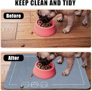 Cat Pet Food Mat - Non-Slip Bottom Absorbent Quick Dry Feeding Mat for Dogs and Cats - Pet Supplies, 11.8x18.1 Beige