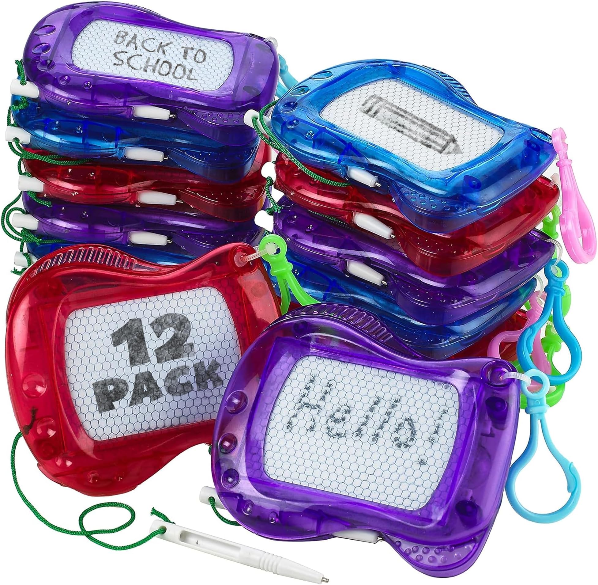 Mini Magnetic Drawing Board for Kids - (Pack of 12) Backpack Keychain Clip, Erasable Sketch Pad for Kids, Drawing Pad for Boys and Girls, Birthday Party Favour, Goodie Bag Filler