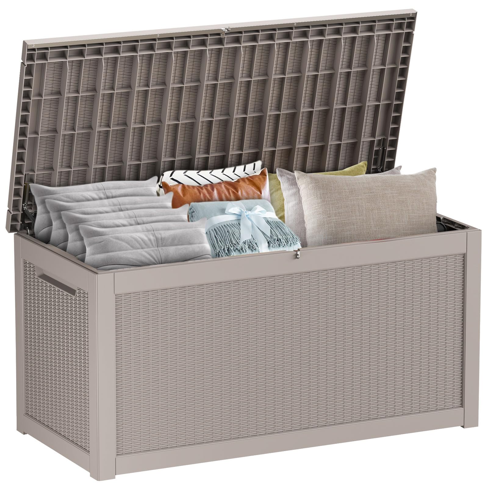 PatioZen 320 Gallon Outdoor Storage Box – Waterproof Deck Box for Patio & Garden,Light Brown