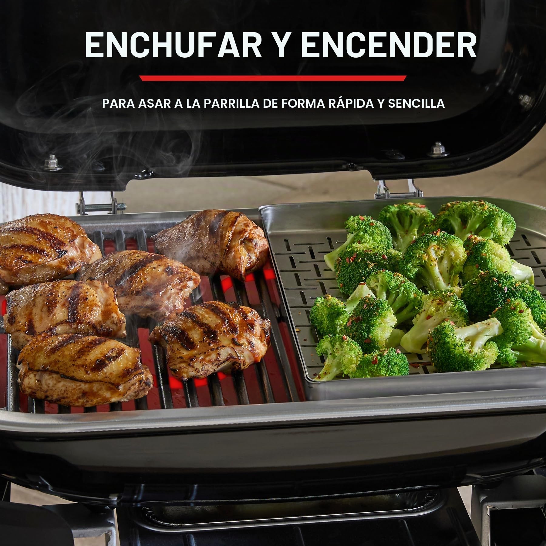 Weber Lumin Barbacoa eléctrica, hasta 315 °C, con termómetro Integrado en la Tapa, Parrillas de Hierro esmaltado, Superficie de cocción de 33 x 49 cm, Negro (1502045)