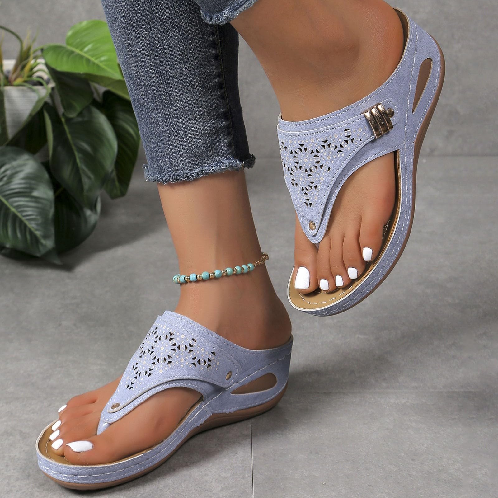 Générique Sandales Femme été Confortable Chaussures Femme ete Tong Confortable Compensées Plateforme Orthopédique Sandales avec Support Pantoufles en Cuir Mode Tongs Sandale à Bout Ouvert Flip Flops