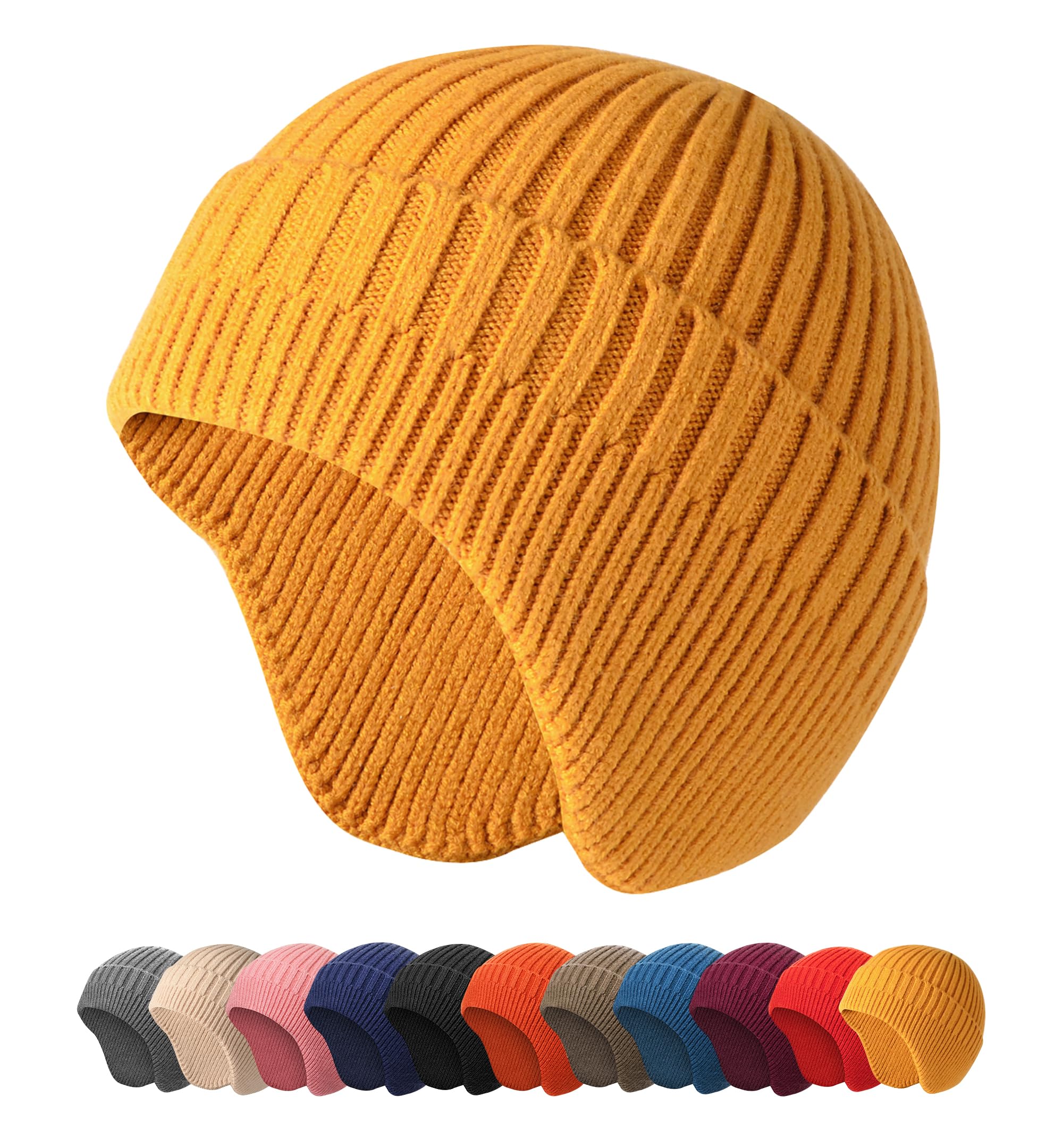 HiRui Knitted Beanie Hats Winter Hats Ear Covers for Men Women Kids Warm Slouchy