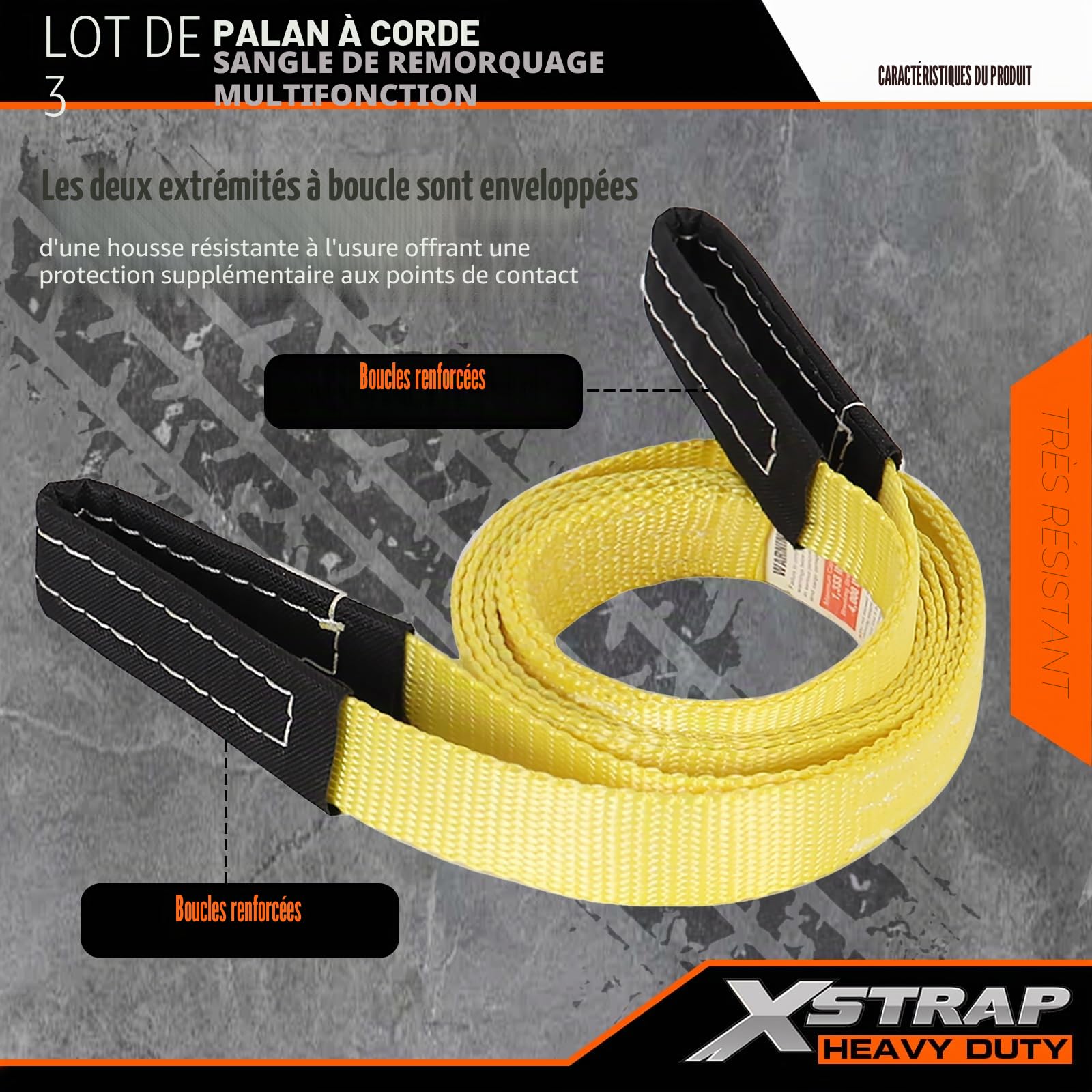 XSTRAP Standard Palan à Corde Robuste, Poids de Rupture de 1 800 kg, 2 Cordes de Levage de 2,5 m, Noir