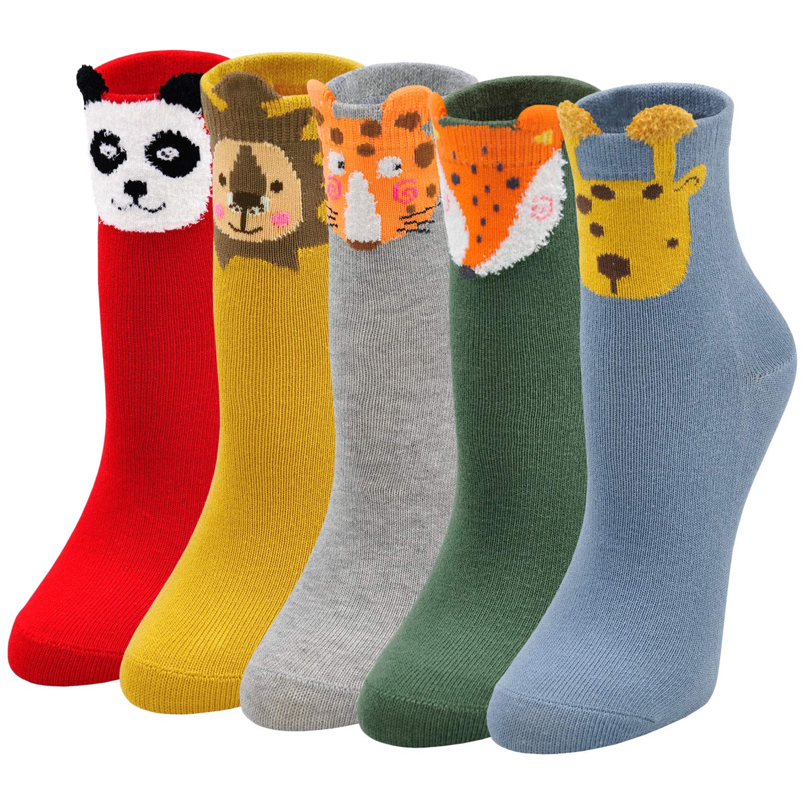 LOFIR Kinder Socken Mädchen Jungen Motiv Strümpfe aus Baumwolle Witzige Kindersocken Tier Muster Socken Bunte Lustige Mädchensocken Größe 20-22, 5 Paare