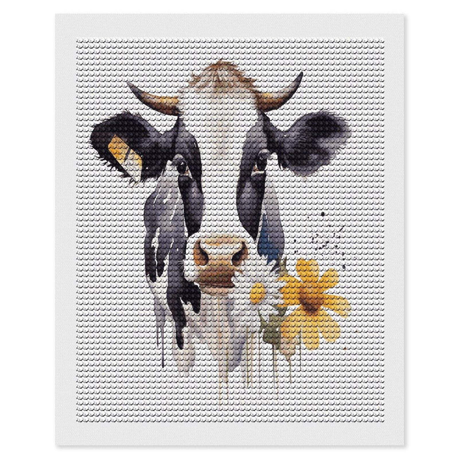 FekiLoot Watercolor Cow and Daisy Flower Paint by Numbers Kit for Adults Beginner DIY Diamond Dots Paintings Round Full Drill Diamond Art Kits Picture Diamond Art Painting Kits for Home Decor 16"x20"