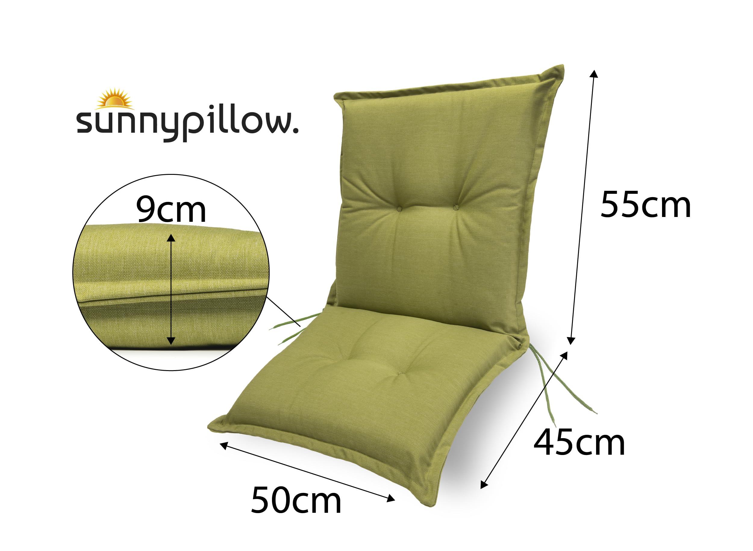 sunnypillow 6 poduszek na krzesła ogrodowe z niskim oparciem, 100 x 50 x 9 cm, 6 kolorów do wyboru, do użytku wewnątrz i na zewnątrz, kolor zielony