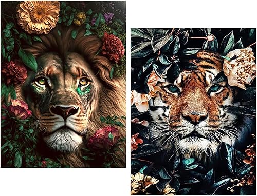 FILASLFT Paquete de 2 kits de pintura de diamantes de animales para adultos, arte de diamante de tigre para adultos principiantes, pintura de