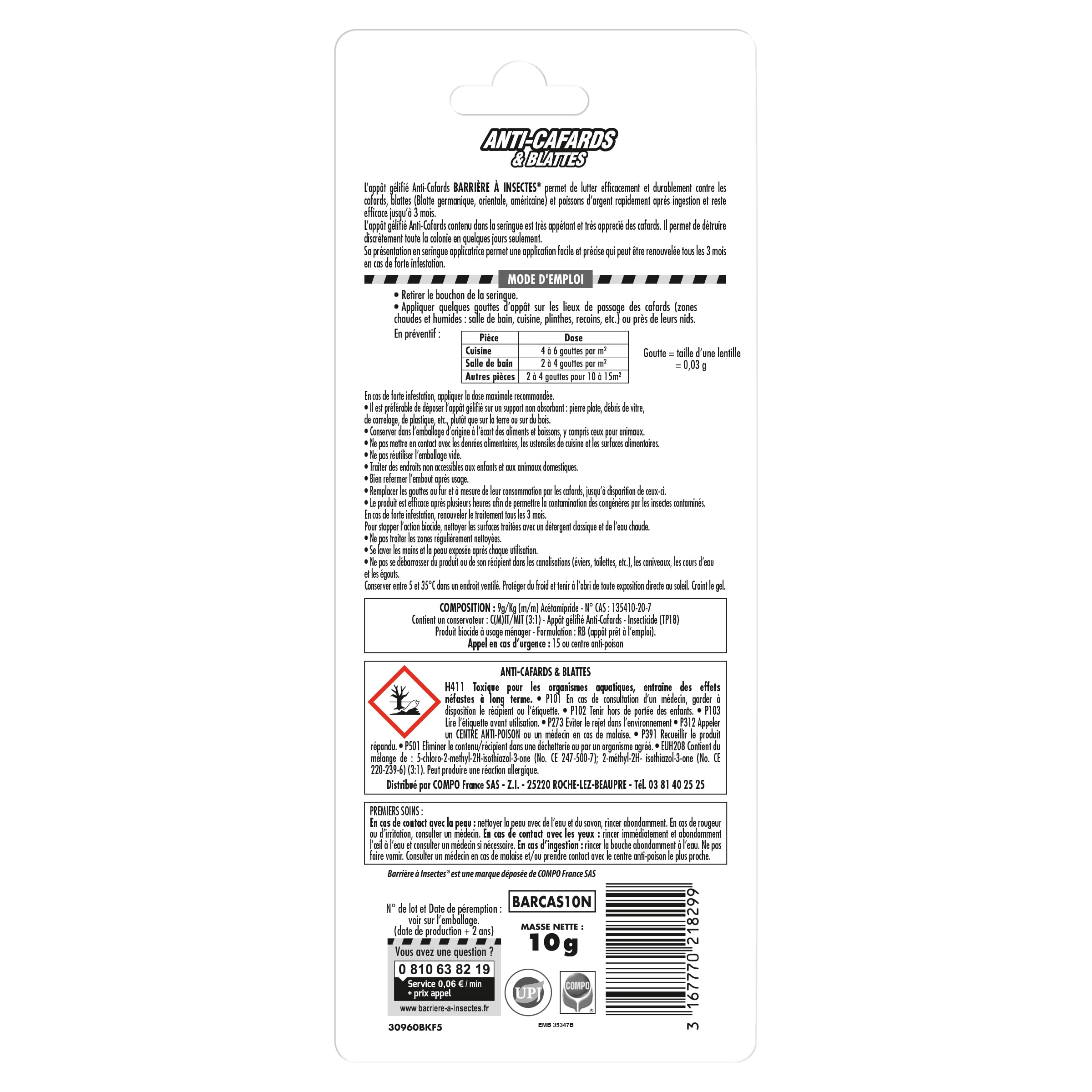 Barrière Anti-Cafards Blattes Cloportes Seringue 10g - Efficacité Longue Durée Protection Maison