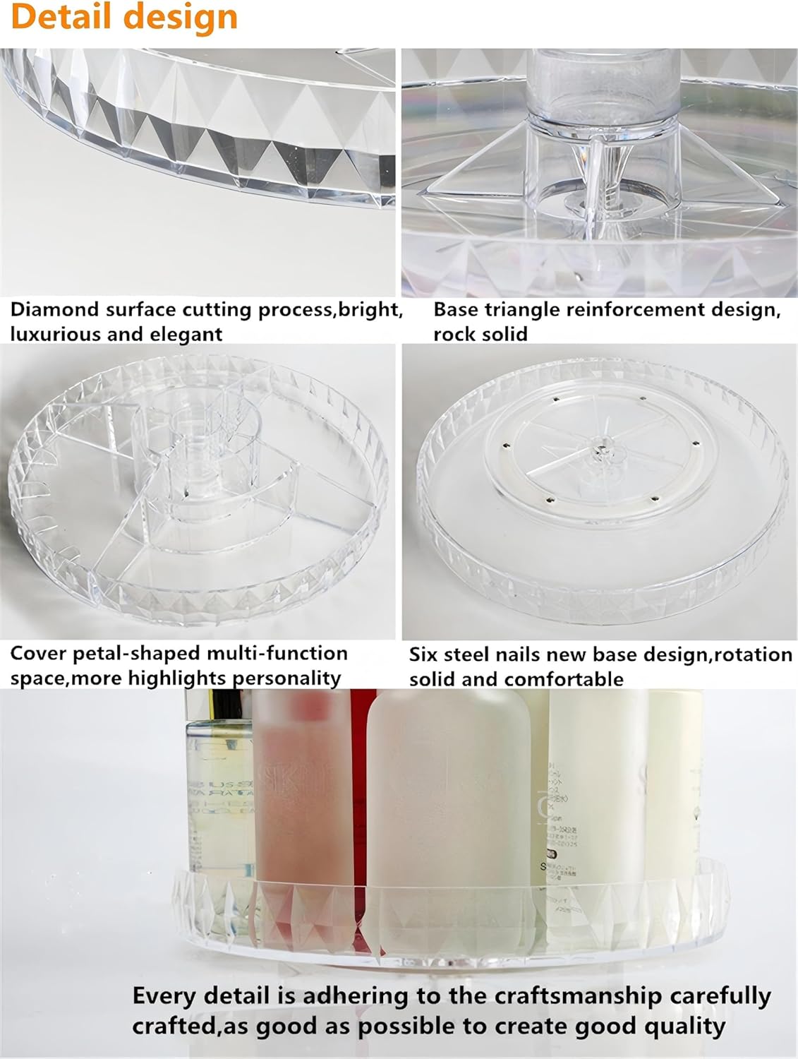 Diamond Pattern Three Layers Perfume Organizer, 360 Rotating Diamond Cosmetic Storage Box Transparent Acrylic Swivel Shelf Desktop Skin Care Product Dresser Finishing Valentines Day Gifts
