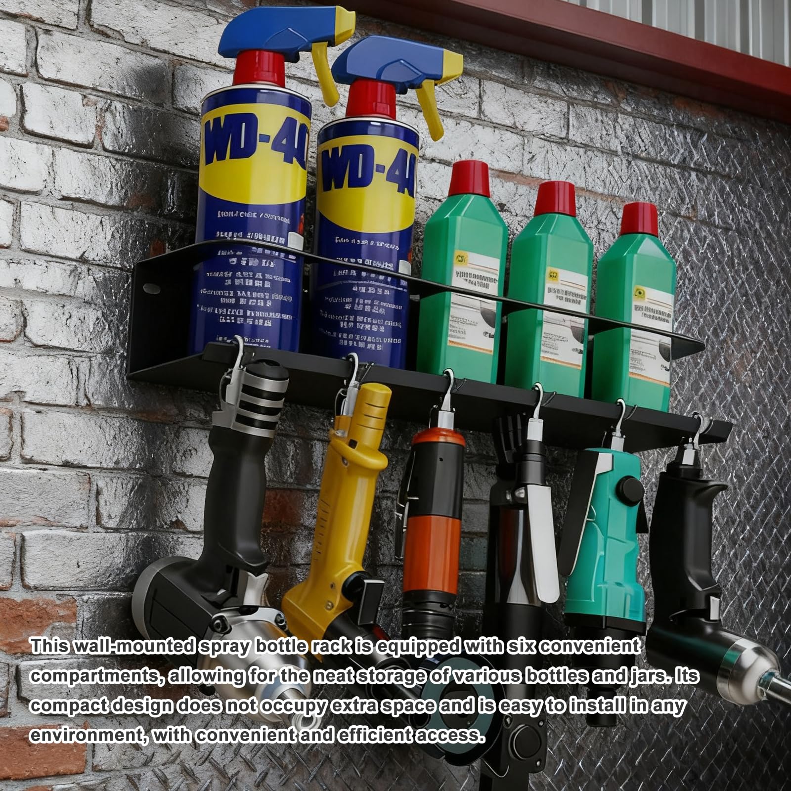 Soporte de latas para botellas de spray: soporte de taller para latas de aerosol, soporte de pared con 5 agujeros y 6 ranuras para garaje, tienda y hogar, (negro)