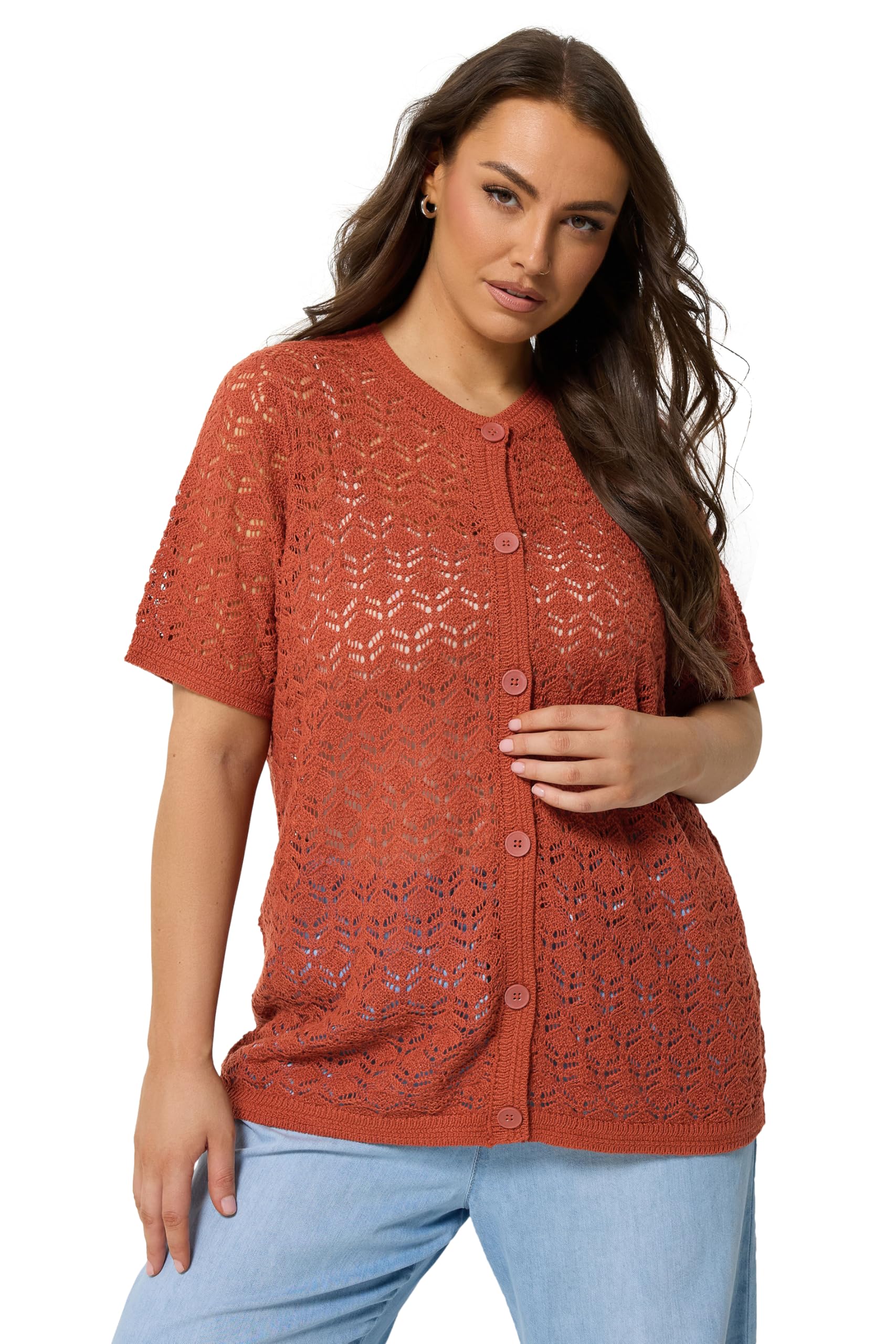 Yours Women's Burnt Orange Button Through Cardigan Sweater In | Size: 22-24