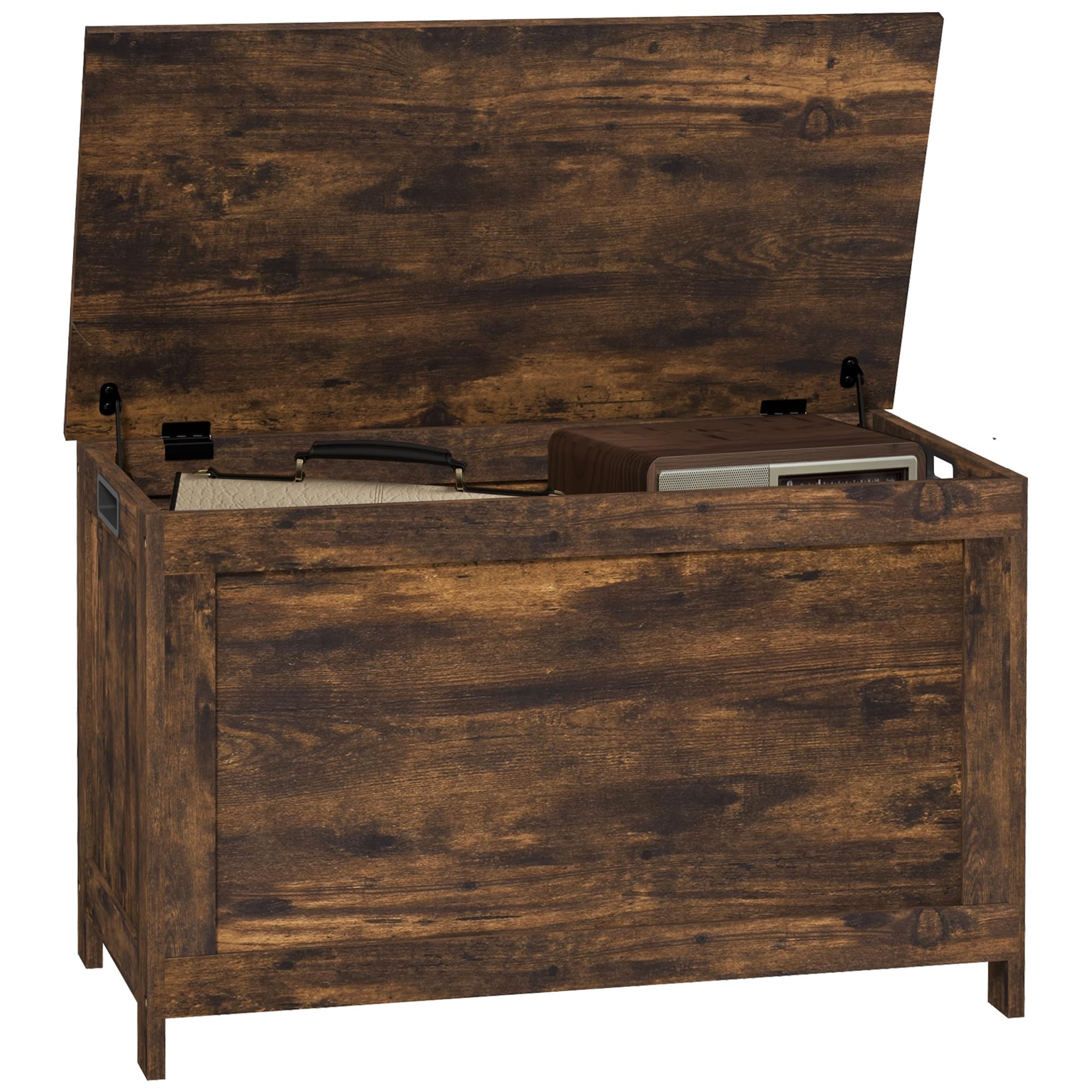 HOMCOM Storage Chest Bench - Rustic Brown - 2 Safety Hinges - Toy Box Storage