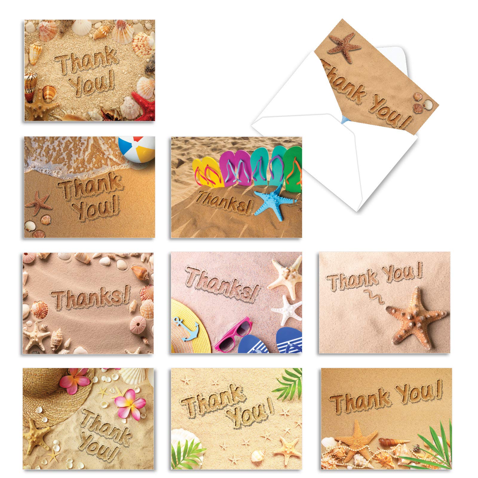 Amazon.com : Beach Notes - 10 Assorted Thank You Cards with Envelopes (4 x  5.12 Inch) - Box of Gratitude Beach Theme Greeting Cards - Tropical  Vacation, Ocean Notecard Stationery Set AM6113TYG-B1x10 : Office Products