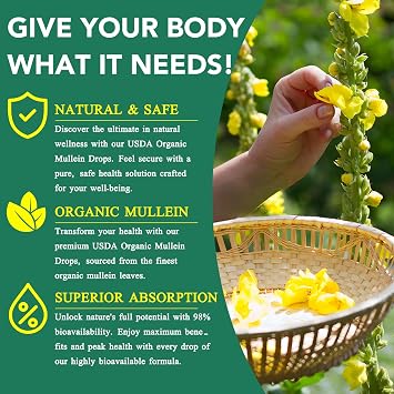 HUYEHF Mullein Drops, Mullein Leaf Extract for Lungs, Mulleins Leaf Drops for Lung Cleanse and Phlegm, Fast Absorption Powerful Mulleins Extract for Stronger Lungs (1)
