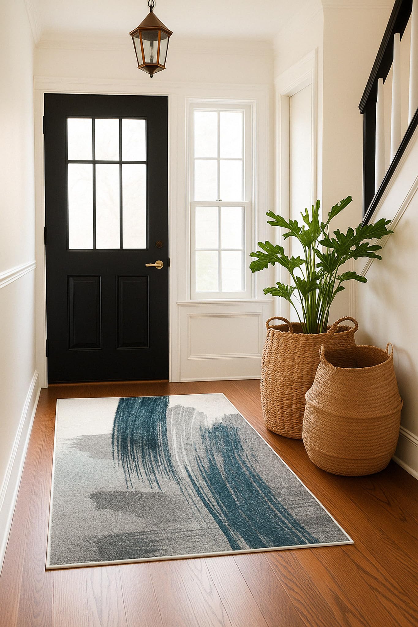 Rug Branch Rivah 4' x 6' (3'9" x 5'6") Blue/White Abstract Indoor Area Rug, Contemporary, Medium Pile, Stain-Resistant Carpet - Living Room, Bedroom, Dining Room, and Kitchen
