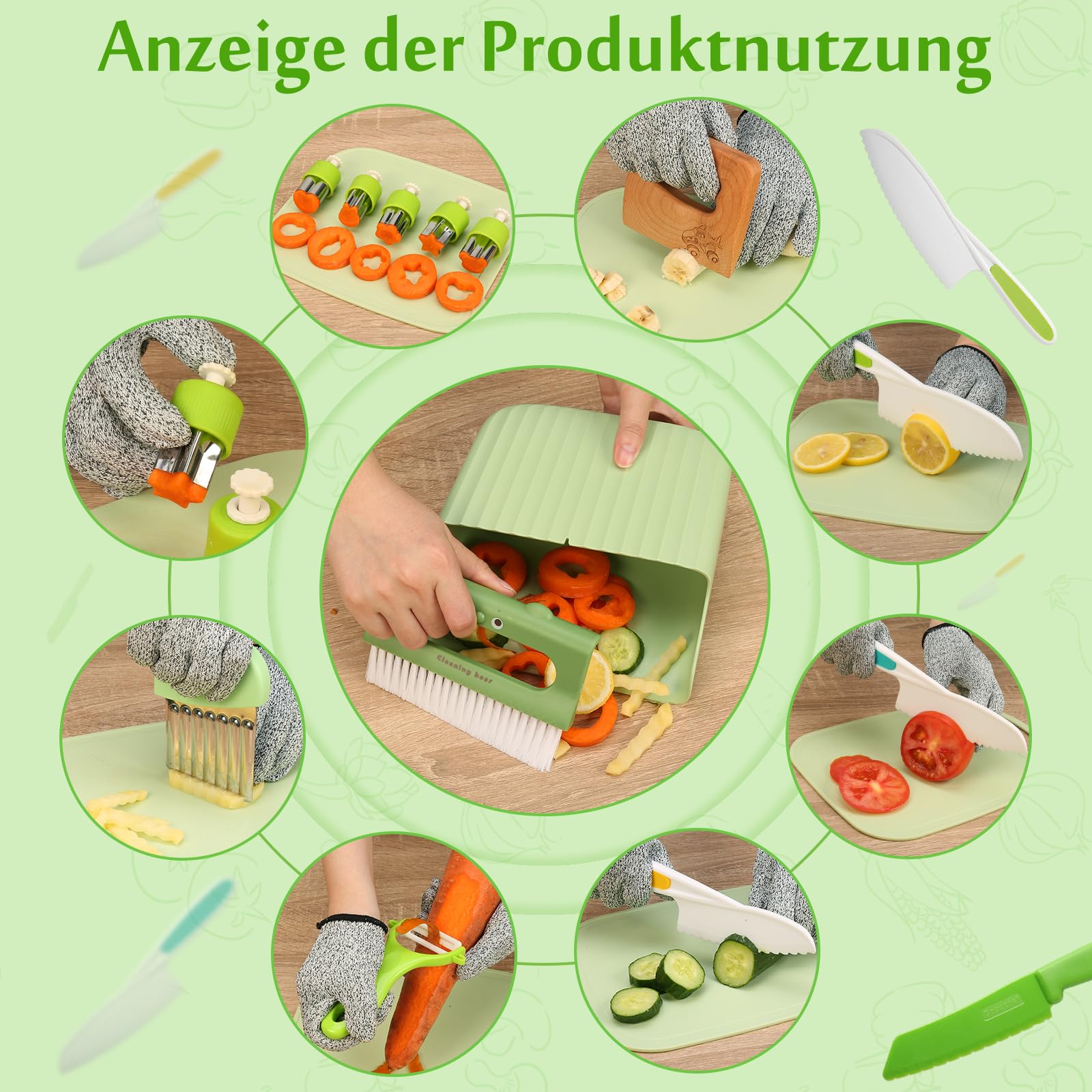 Goodchef Lot De 8 Couteaux De Cuisine Pour Enfants - Pour Couper Et Cuisiner Des Fruits Ou Légumes - Sécurité En Bois - Planche à Découper - Éplucheur - 6