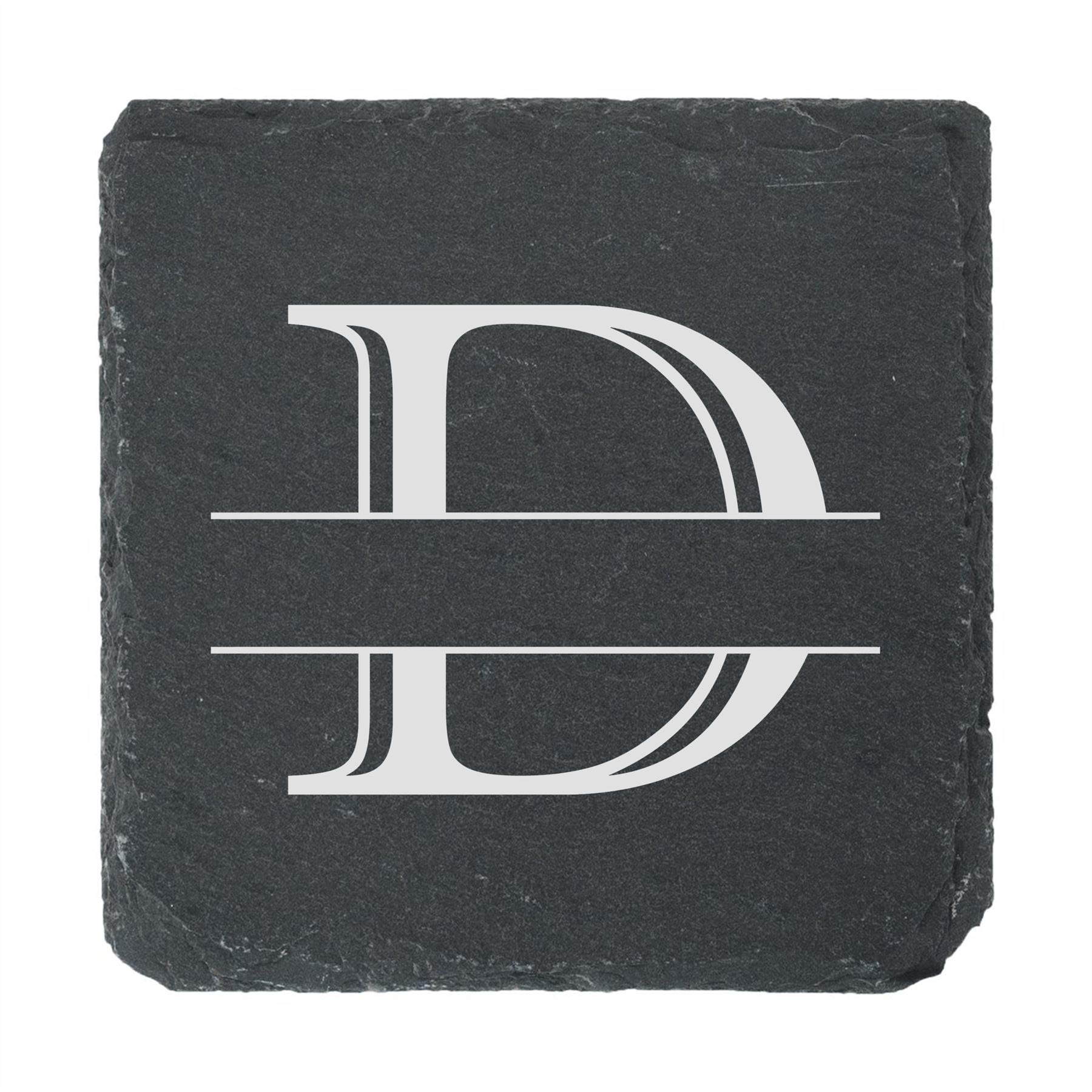 Personalised Engraved Novelty Initial and Name Square Slate Coaster, Letter D, Set of 4, Personalise with Any Name, Perfect for Any Occasion