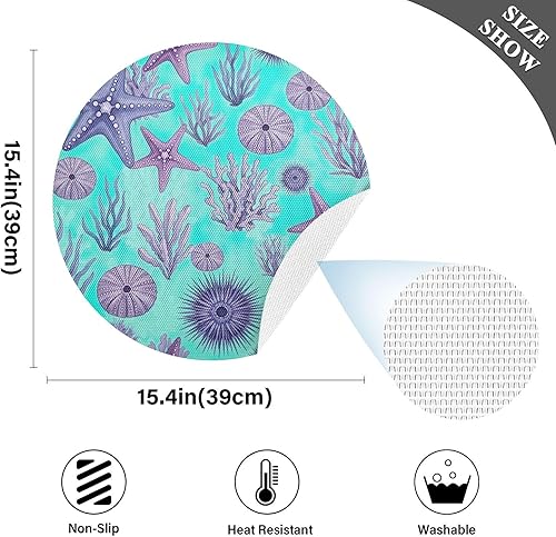 Miniatura 4 de Purple Blue Starfish Round Placemat, Non Slip Heat Protecting Placemats for Kitchen one sizex6