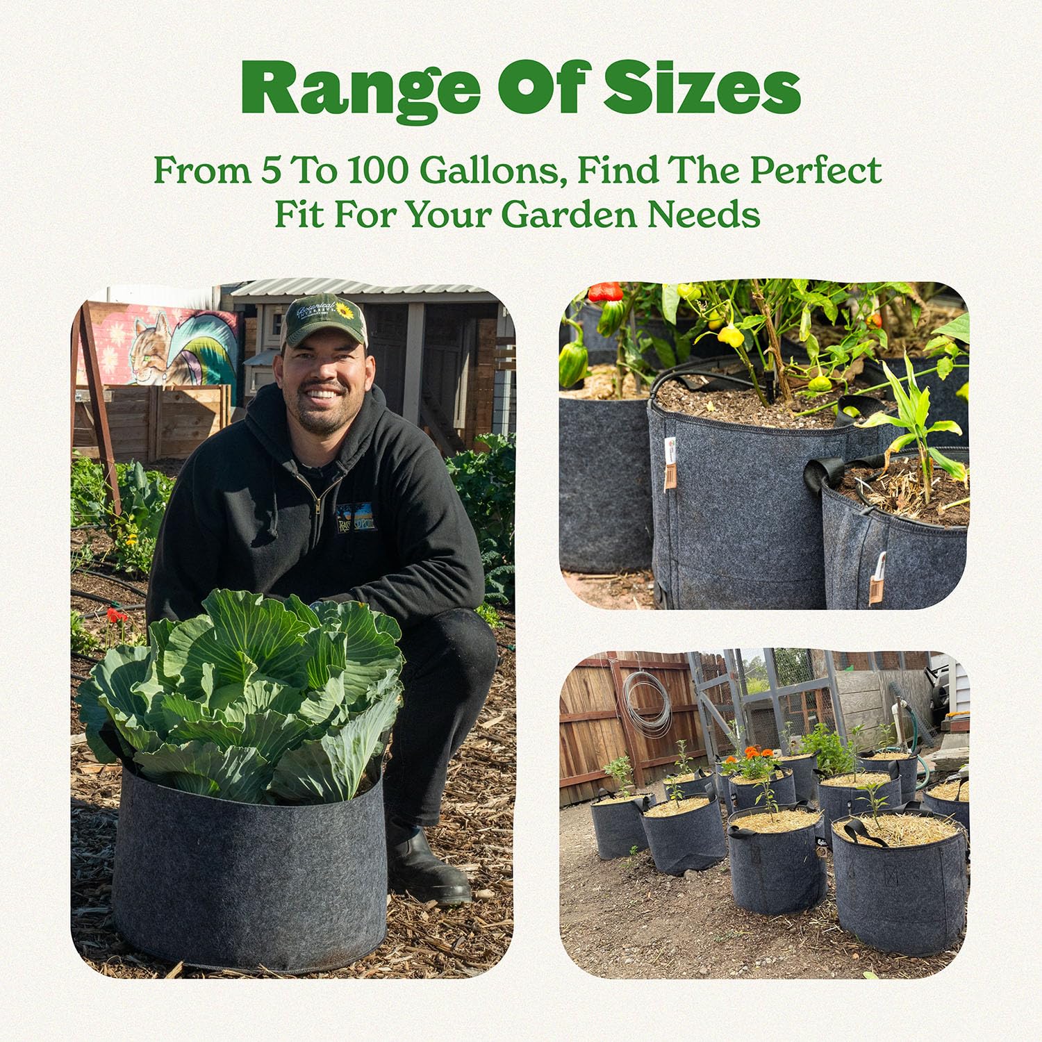 3 Pack 10 Gallon Grow Bags - Heavy Duty Fabric Pots With Viewing Window & Shade Cloth