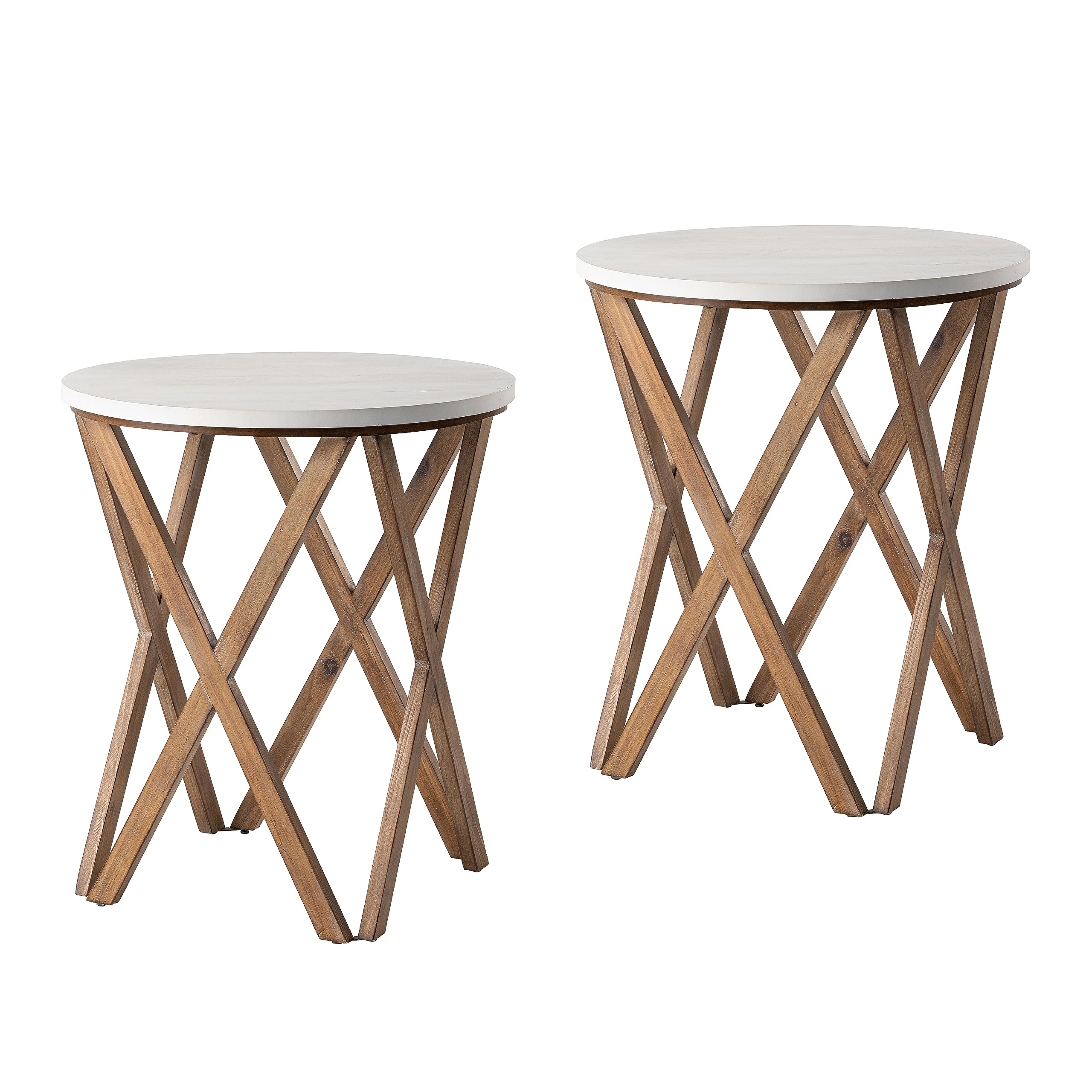 COZAYH Pedestal Farmhouse End Table Set of 2, Distressed White Top with 4-Legs Base for Modern Farmhouse, Boho Decor, Round…