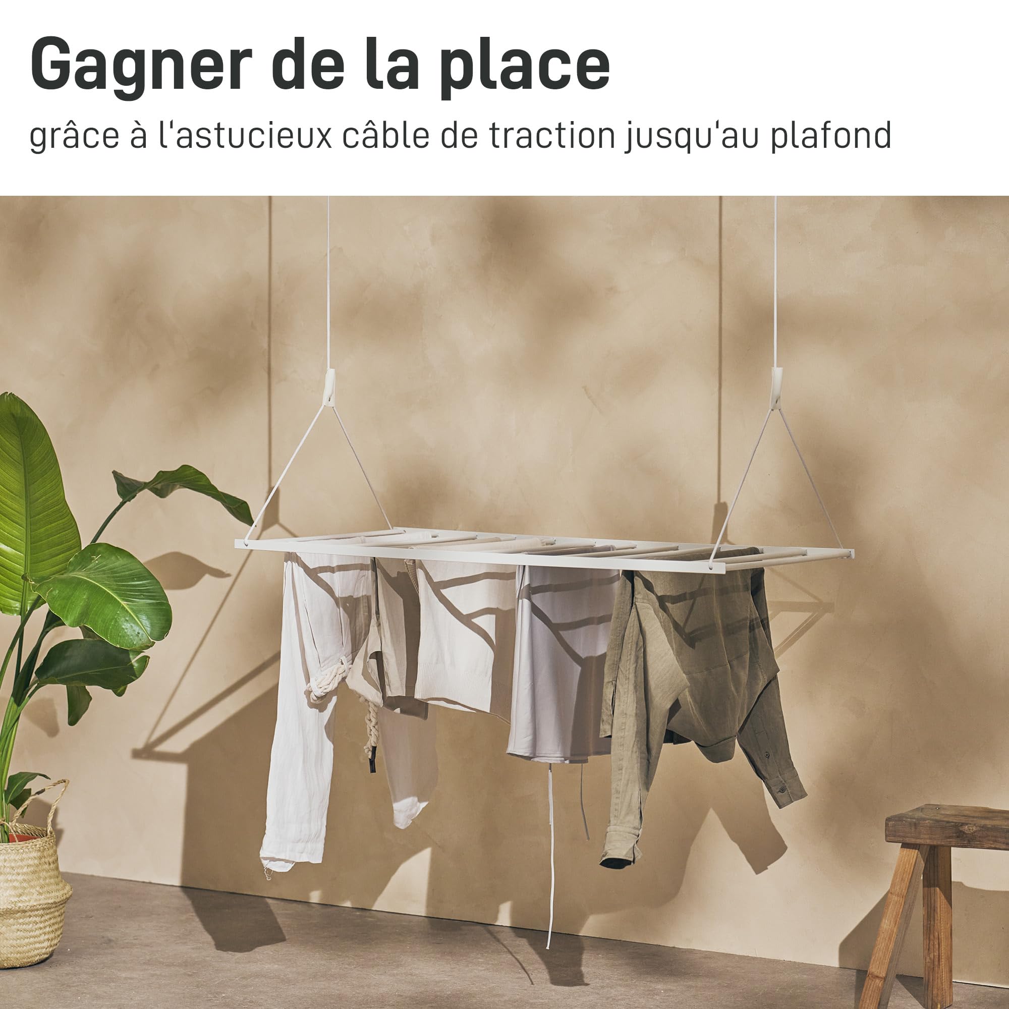 Natural Goods Berlin Séchoir à Linge Peu encombrant Swing 56 x 110 cm - Blanc - en Acier Robuste - Design Peu encombrant