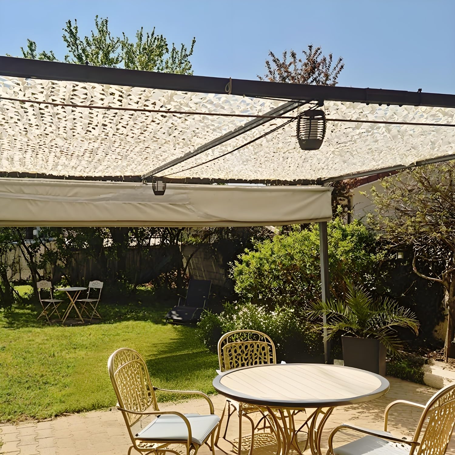 Sonnensegel Wasserdicht Tarnnetz Beige 5.5x8.5m Sonnenschutz Terrasse Armee-Militärnetz Camouflage Netz