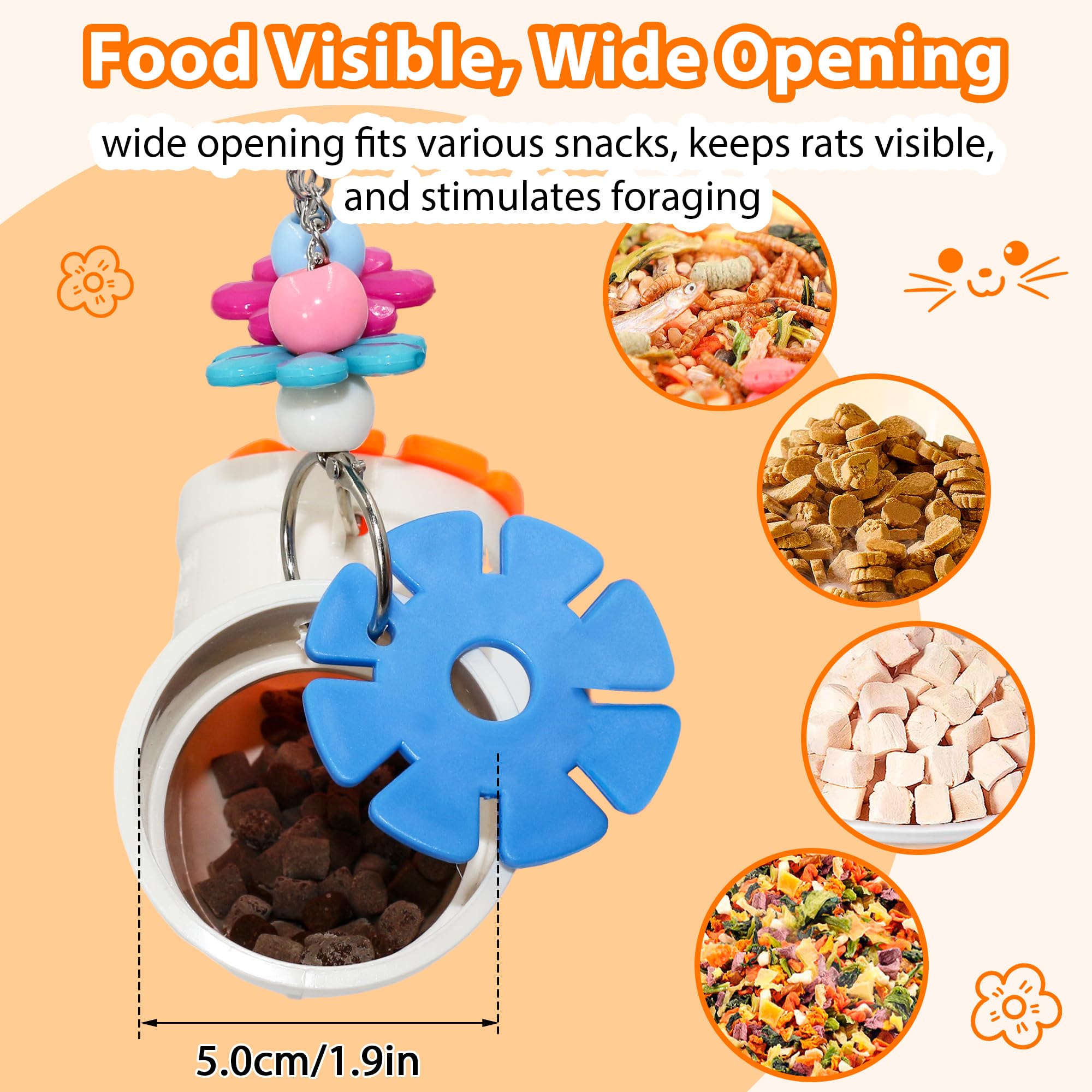 2Pcs Rat Enrichment Toys Set, Foraging Slow Feeder, Stainless Steel Holder & Treat Dispenser, Interactive Puzzle Cage Accessories, Hanging Easy-Clean for Rats Mice Birds - image 7