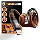 ToughTested USB C to Lightning Cable 8FT – MFi Certified iPhone Fast Charger Cord, P.E.T. ArmorWeave Braided, 3AMPS Fast Charging Compatible iPhone 14 13 12 11 Pro Max X XS XR 8 7 6 Plus and More
