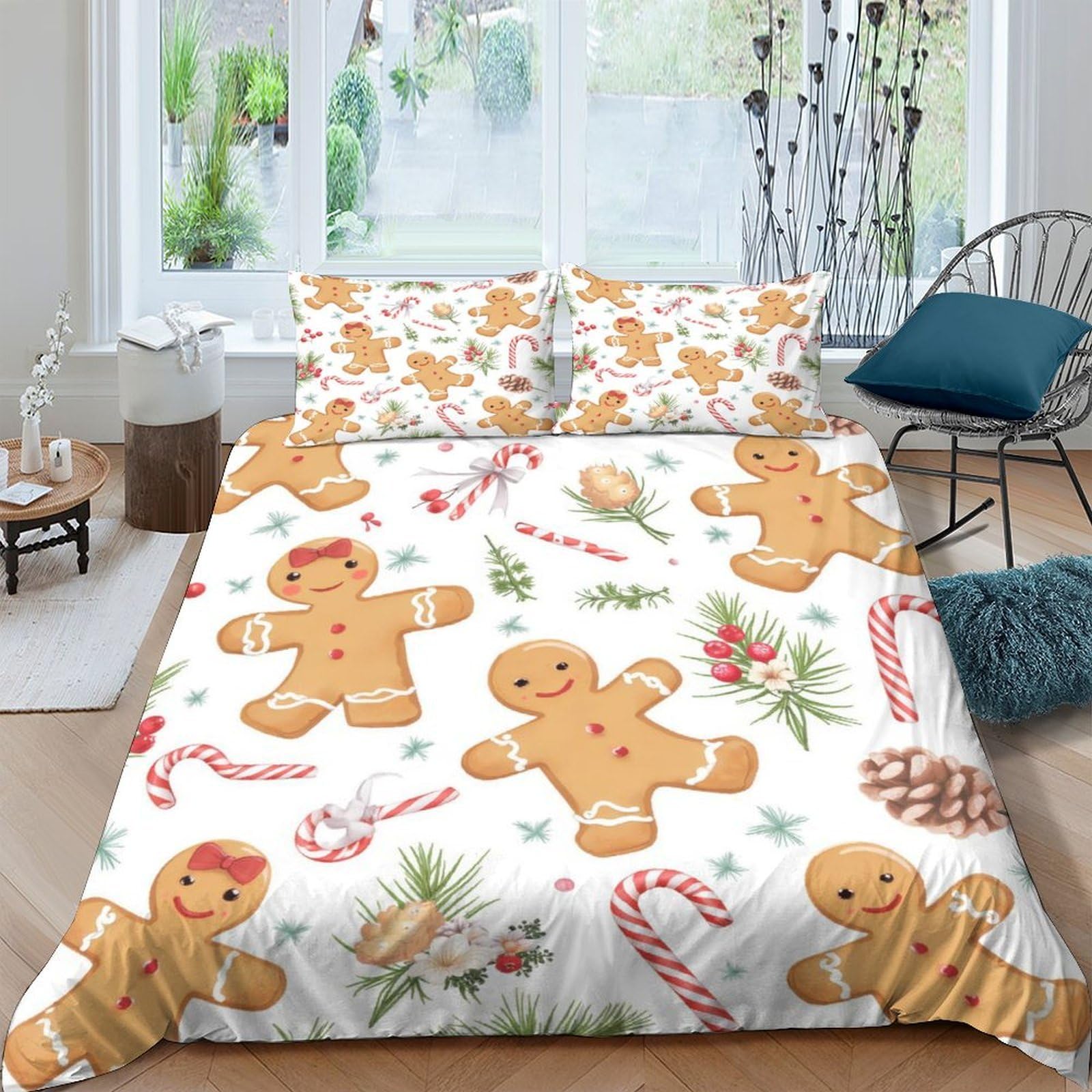 Ctjqhvkz Style-8 3D Printed Gingerbread Christmas Fitted Sheet Microfiber Festive Candy Cane Bed Cover For Bedroom Decor Single（135X200cm）