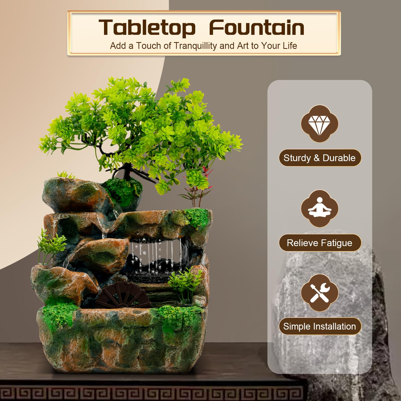 Fontaine Eau LED Relaxation Fontaine D'intérieur Zen Light - Cascade En Circuit Fermé Avec LED Colorées - Décoration Relaxante Pour Salon Ou Bureau Décoration Salon Méditation