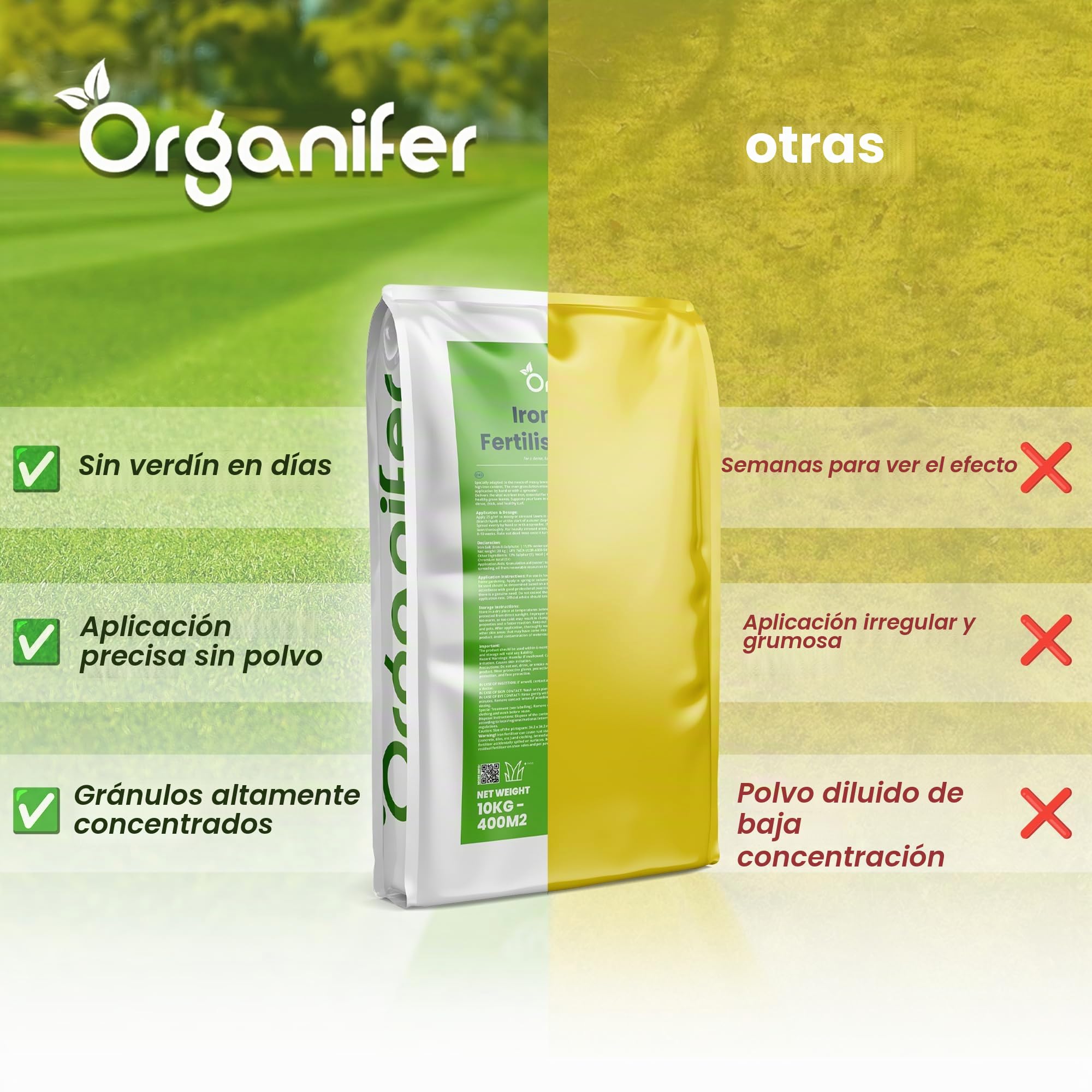 Fertilizante De Sulfato De Hierro - 20kg = 1000m2 | Musgo - Fertilizante Para Césped - Césped Limpio - Fertilizante - Sulfato De Hierro Para Césped - Organifer
