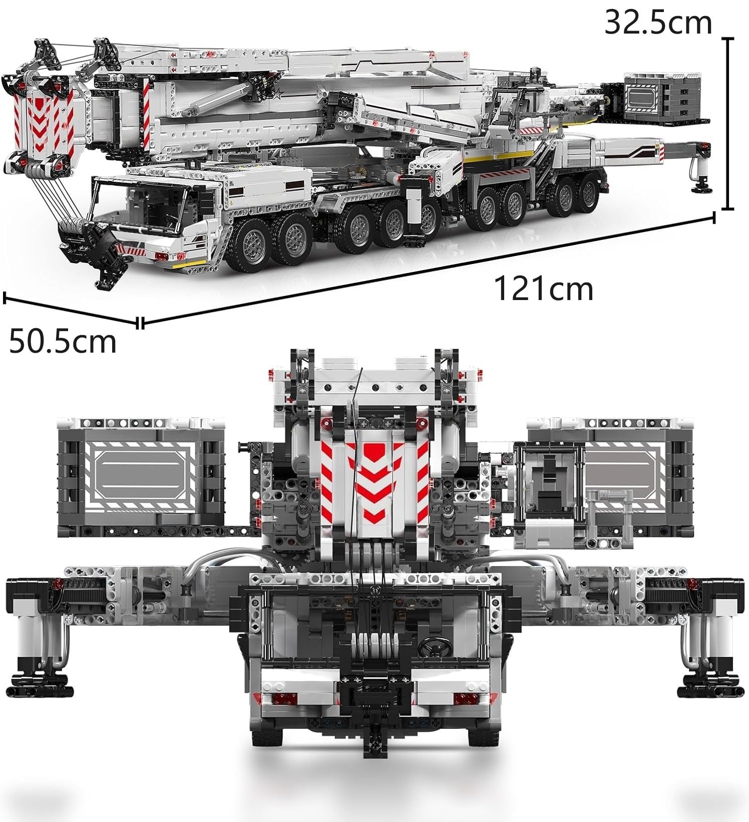 Technik Kran Ferngesteuert Liebheer LTM 11200 Set, Mit 20 Motoren, 8056-tlg | Mit Pneumatik Set, APP-Steuerung, Klemmbausteine Kranwagen MOC Modellbausatz, Sammlerstück Geschenk für Fans (Weiß)