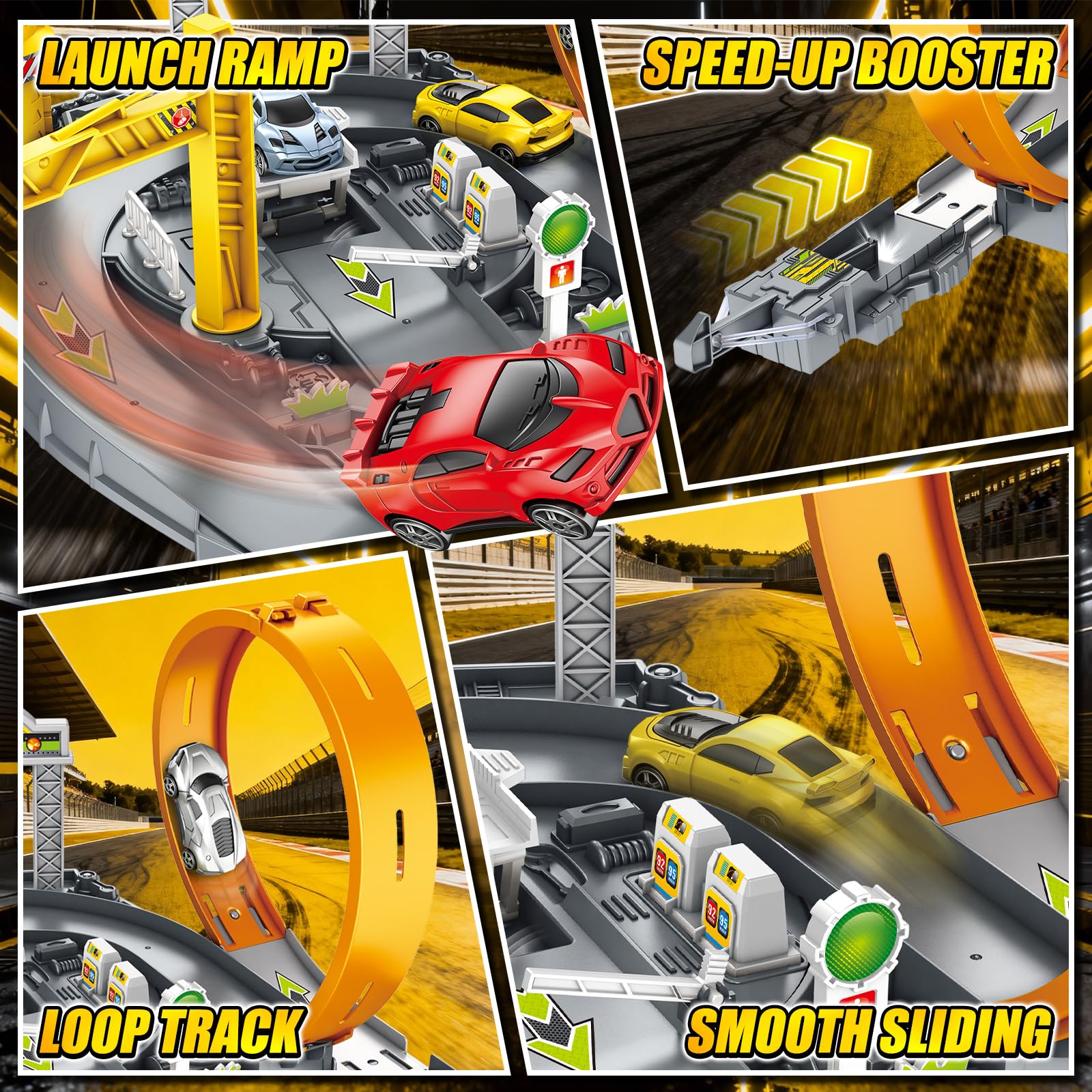 Ulikey Autorennbahn für Kinder, Autorennbahn für Kinder, Schleuder Schienen mit 8 Rennauto, Looping und Auto Rennbahn, Geschenk ab 3+ Jahr (3)