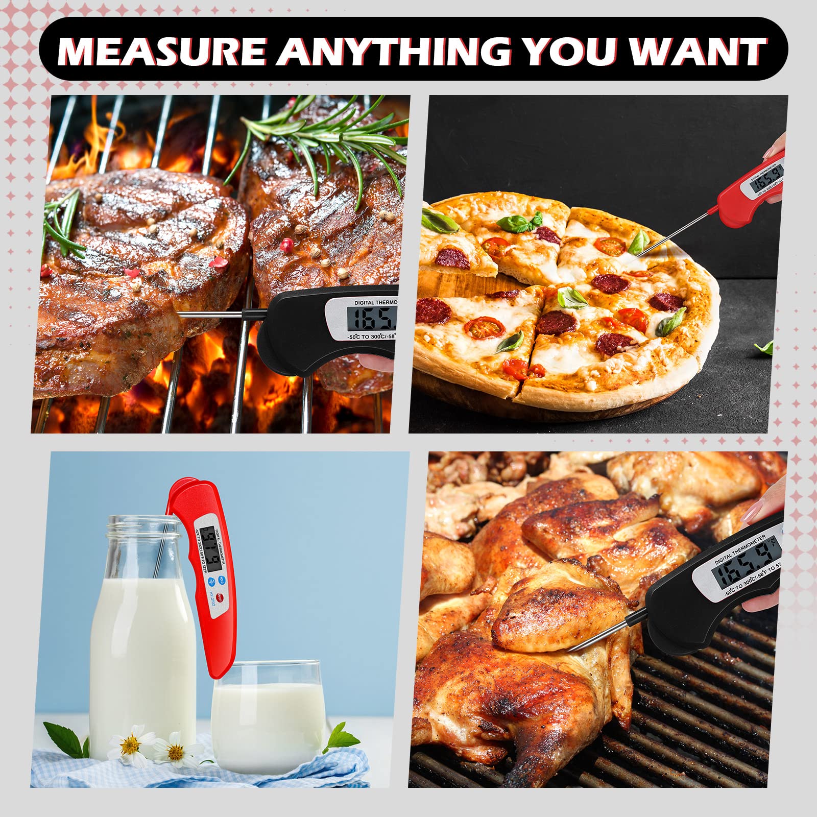 Termómetro digital de carne de 6 piezas plegable de lectura instantánea termómetro de alimentos impermeable digital sonda de alimentos con imán para parrilla cocinar alimentos barbacoa asado pavo