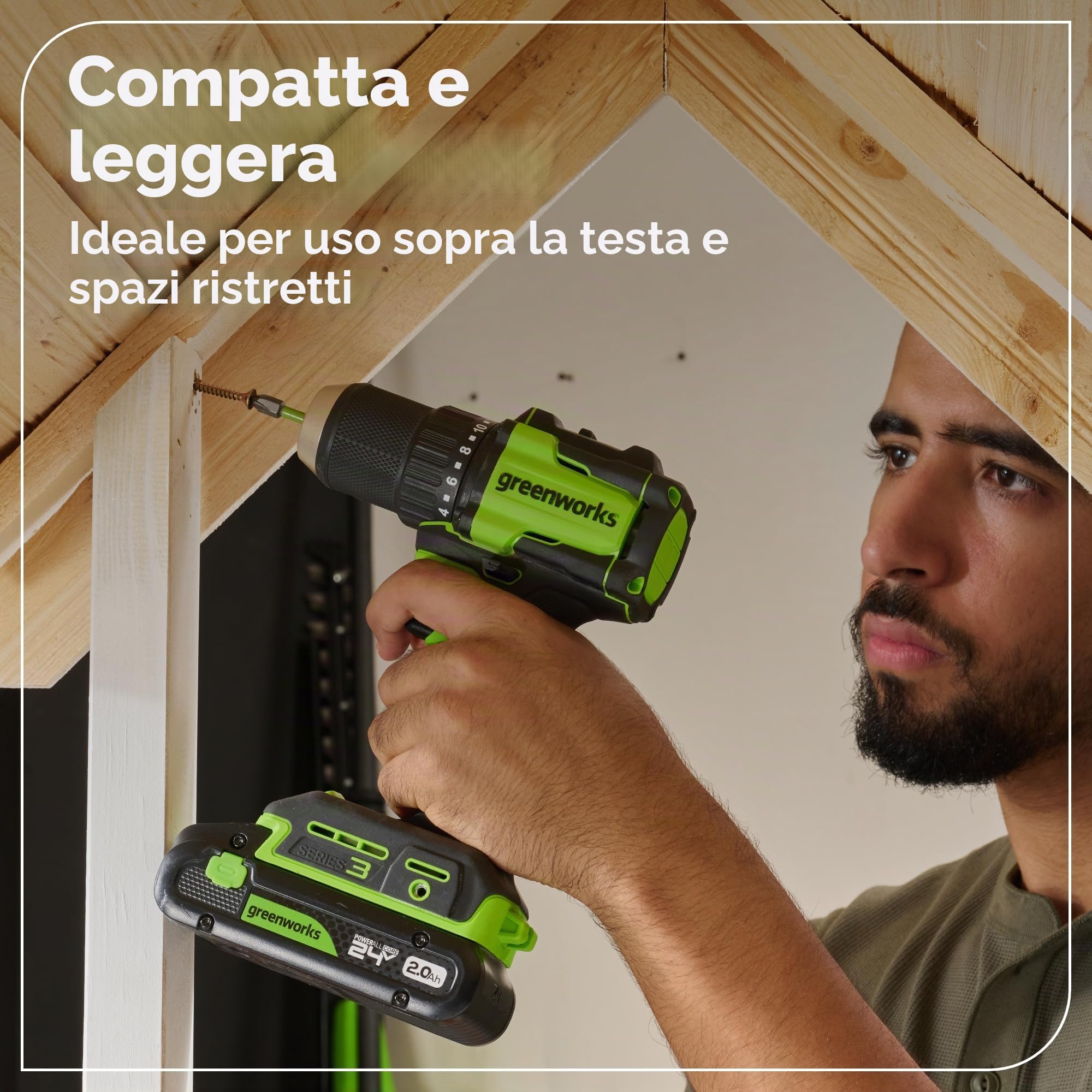 Greenworks 24V Trapano Avvitatore a Batteria 45Nm + 220Nm Avvitatore a impulsi a batteria Brushless, (2) batterie USB-C 2.0Ah (12.000mAh) e caricatore veloce USB-C da 65W (3 porte) CK321