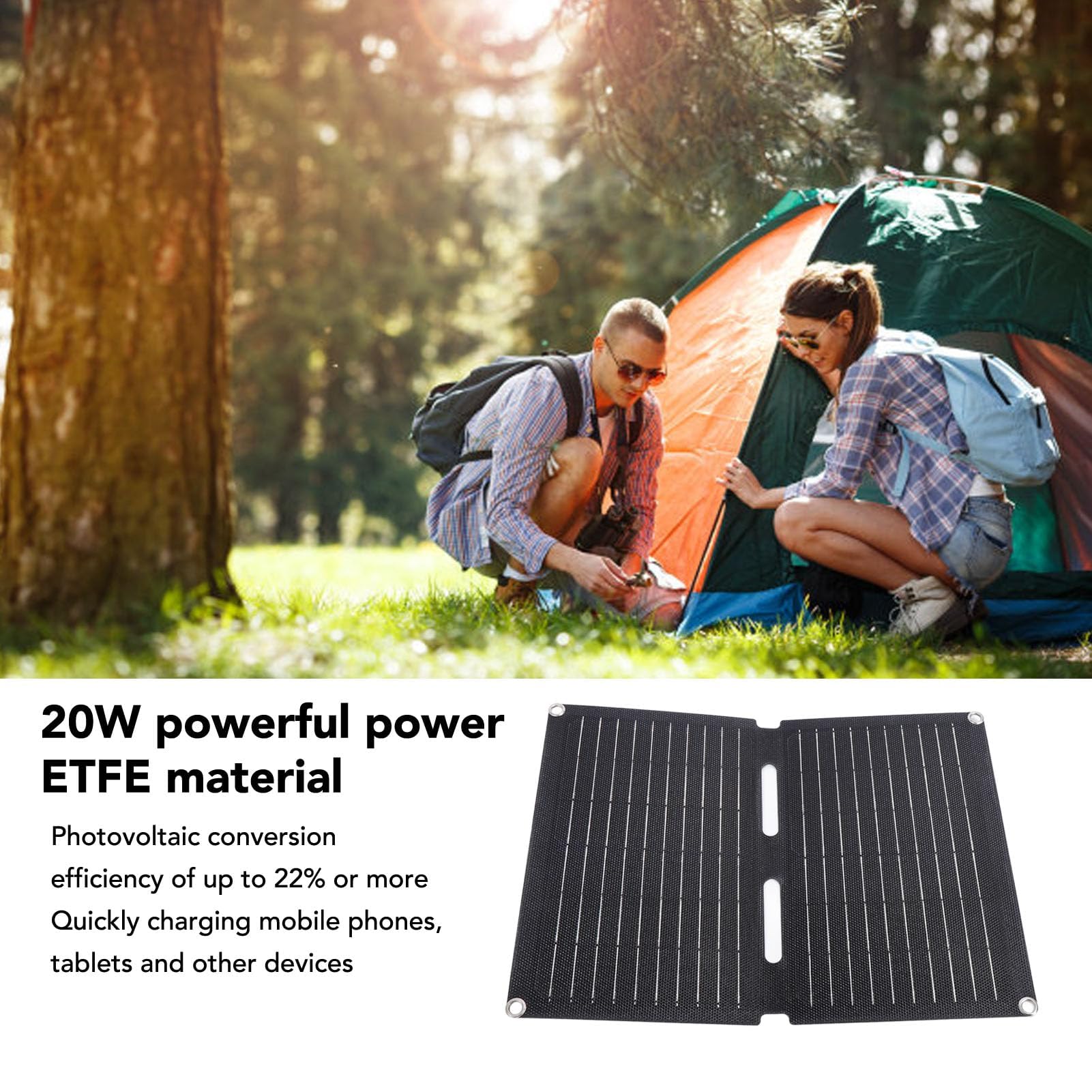 Solar Panel Foldable Camping 20W 12V 1.6A Portable Solar Charger with 2 USB Port for Outdoor Activities Smartphone, Hiking Camping Travel