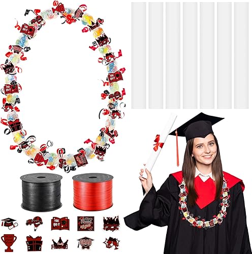 Teling Kit de 60 tubos Lei para fiesta de graduación, 60 unidades, 2 rollos de cintas Leis, 600 piezas para regalos de fiesta de graduación (rojo,