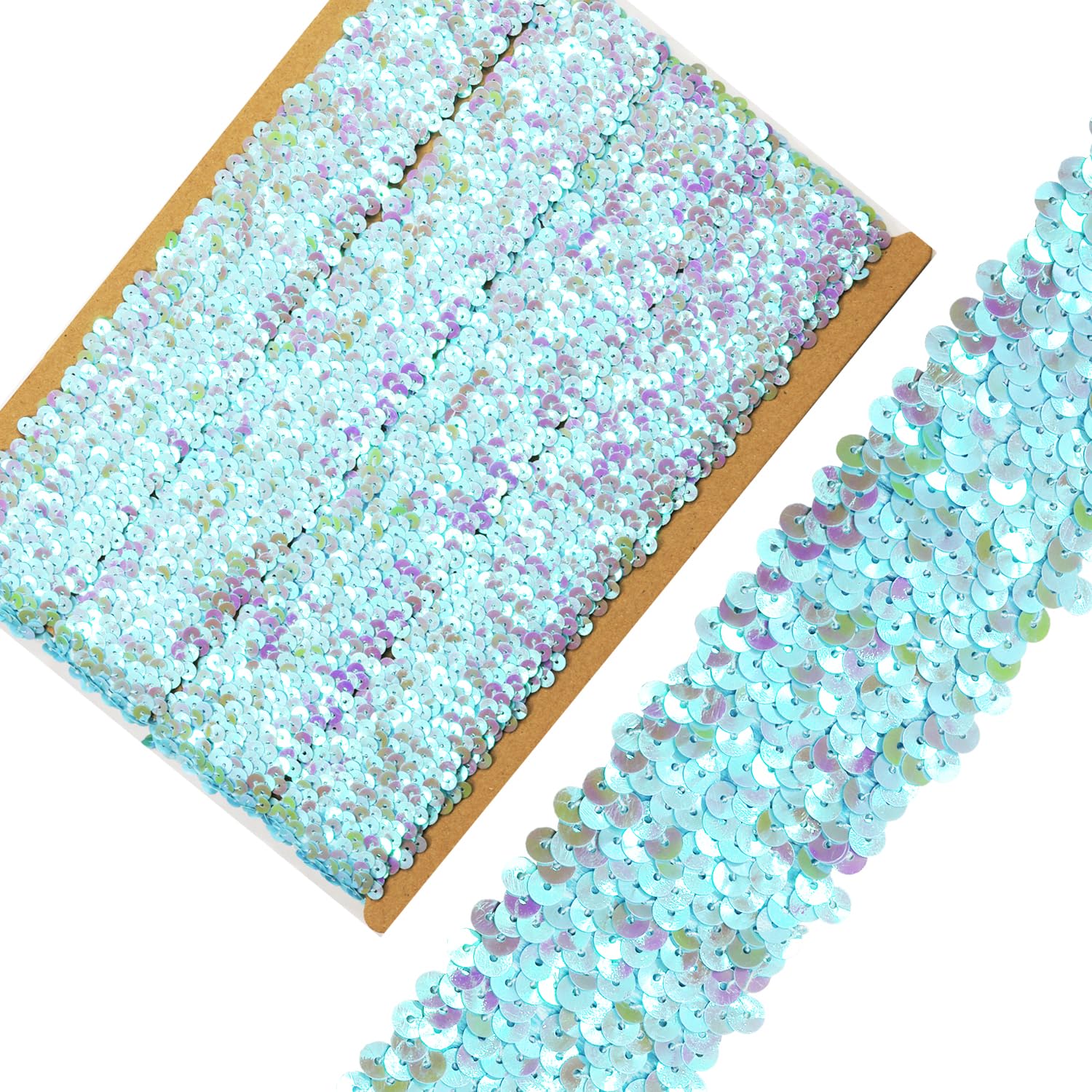 Length 5Yards,Wide 1.9 Inch Light Blue Elastic Sequin Ribbon Trim for Sewing Dress Dance Costumes Headband (Light Blue) — image 1