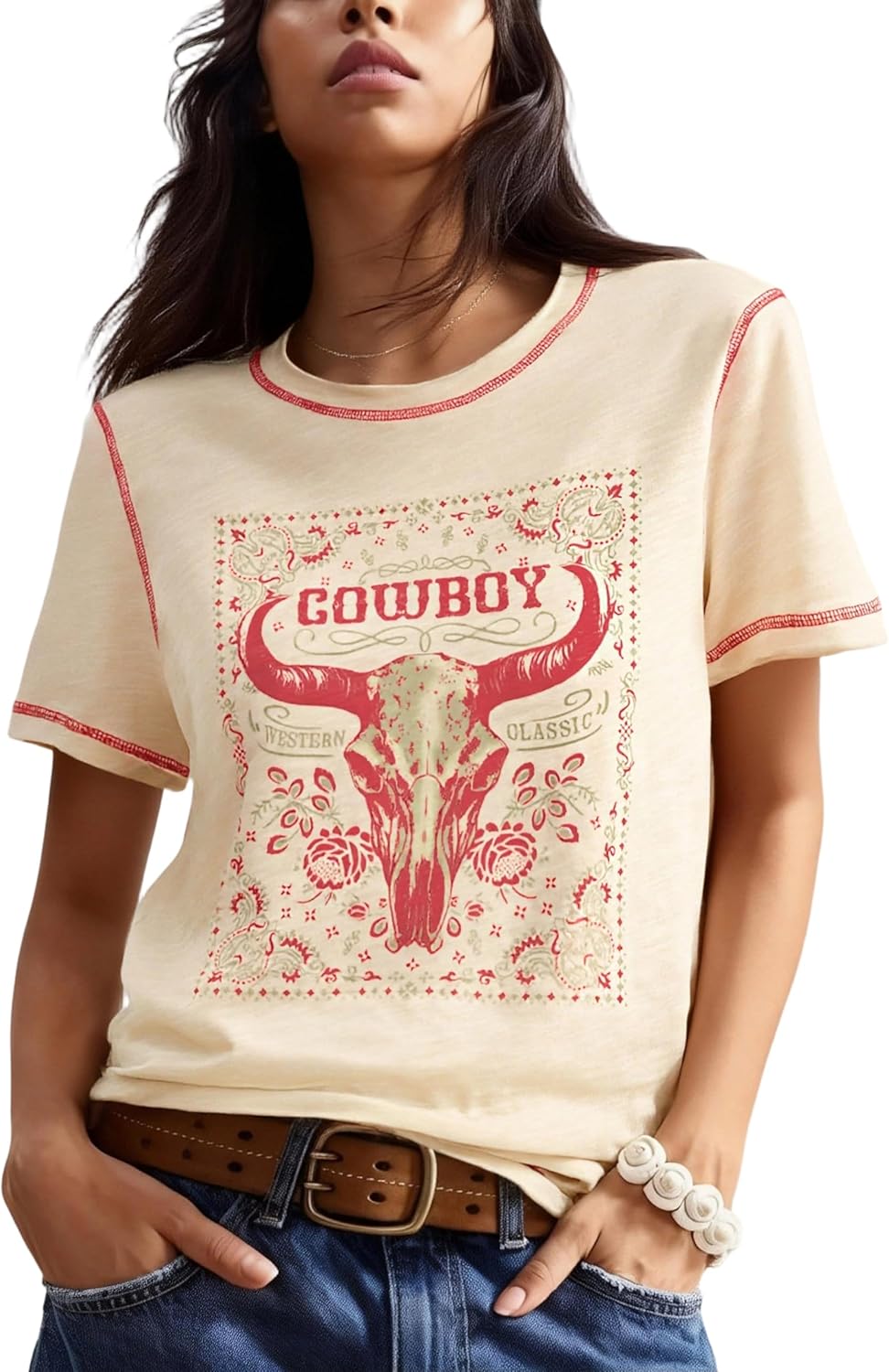 Western Shirts for Women Vintage Rodeo Graphic Tees Cute Cowboys Shirts Country Music Short Sleeve Tops - Image 2